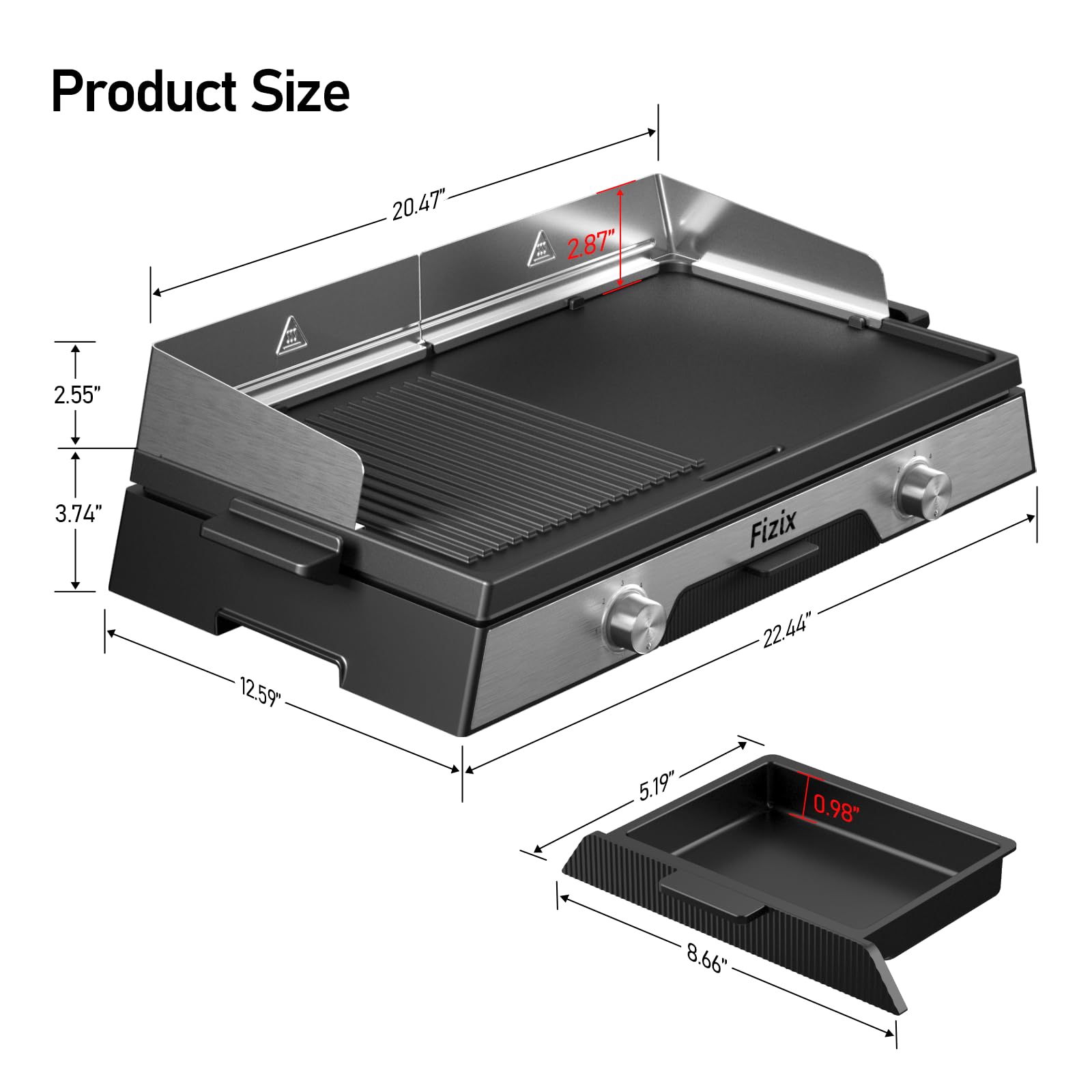 Fizix 1600W Electric Griddle Nonstick - Adjustable Temperature Control for Pancakes, Skillets & More - Indoor & Outdoor Use - Large 110V Black Griddle Pan - Perfect for Camping, BBQs & Family Breakfasts