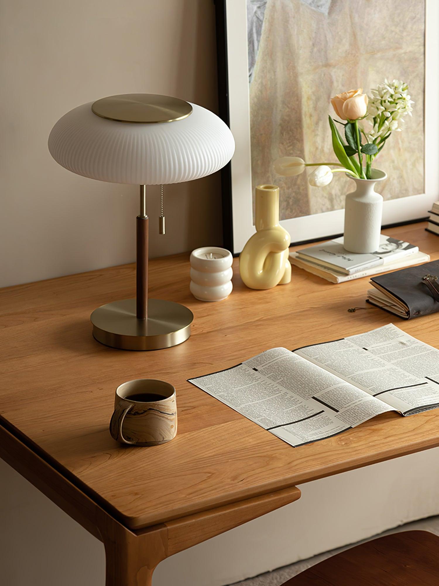 Premium Matsutake Mushroom LED Table Lamp - Natural Wood Base, Warm White Light for Bedroom, Living Room, Office Decor
