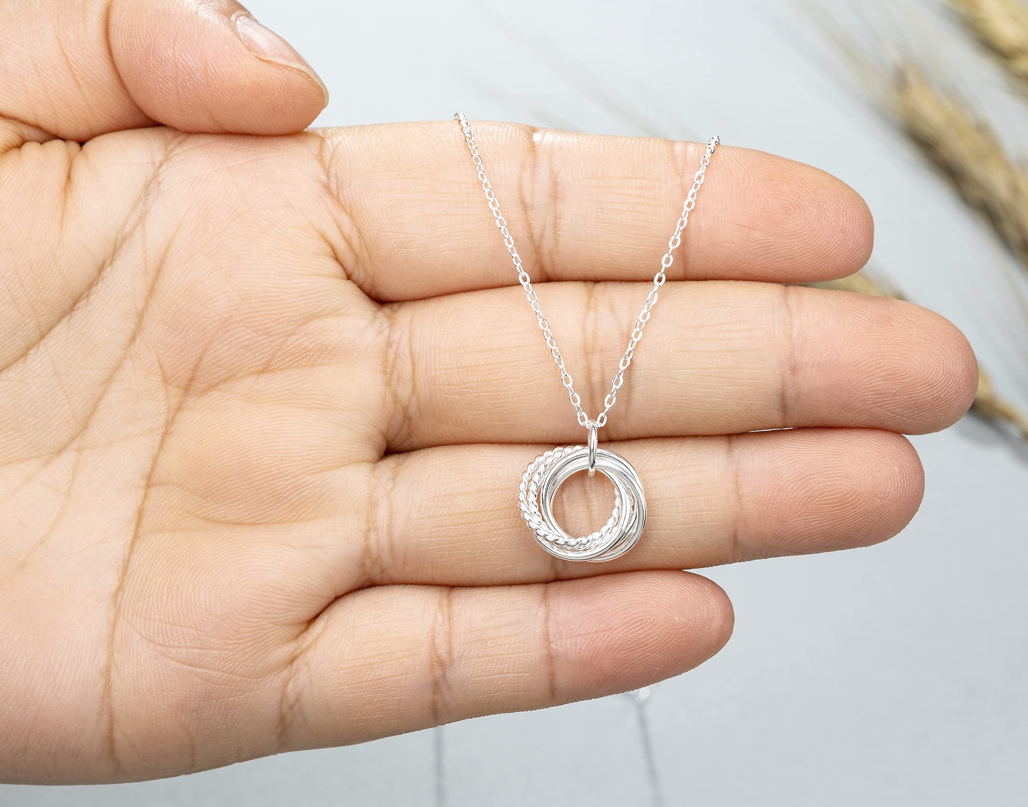 RareLove 50th Birthday Gifts for Women - 925 Sterling Silver 5 Rings Necklace for 50th Birthday, Anniversary & Special Occasions | Elegant Jewelry Gift for Wife, Mom & Loved Ones | Perfect for Celebrating Five Decades of Life