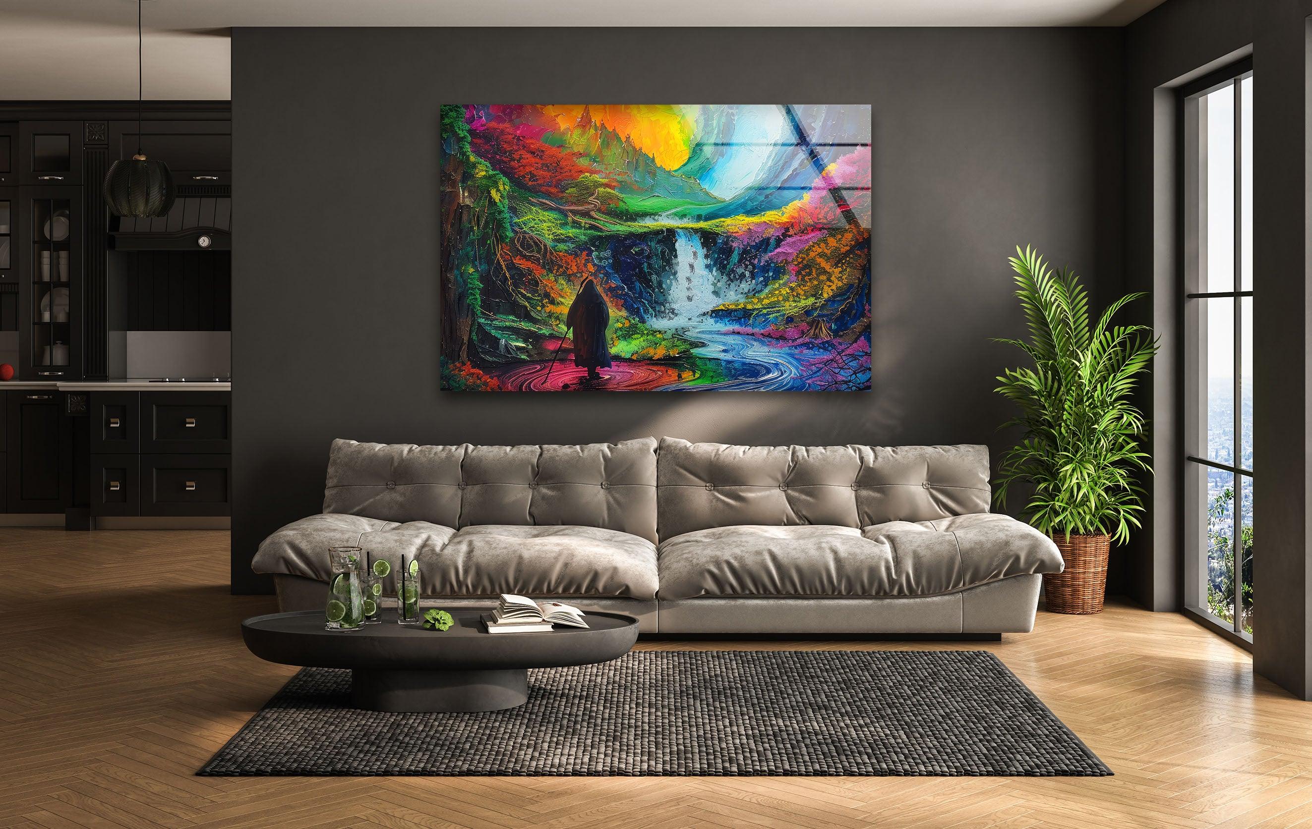 Vibrant Hand-Painted Glass Wall Art - Modern Abstract Canvas Painting for Living Room, Bedroom & Office Decor