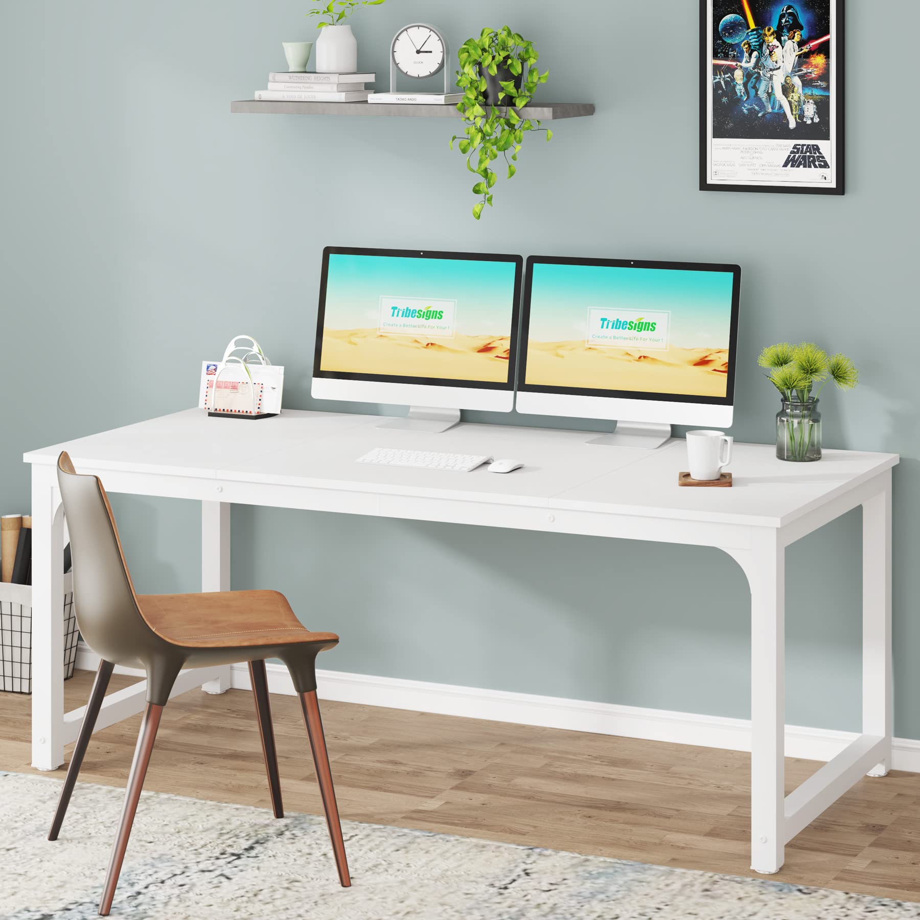 Tribesigns Modern Computer Desk 63 x 31.5 Inch, Large Executive Office Desk with Spliced Desktop - Home Office Workstation, Study Writing Table for Work & Gaming (White) - Perfect for Small Spaces & Remote Work Setup