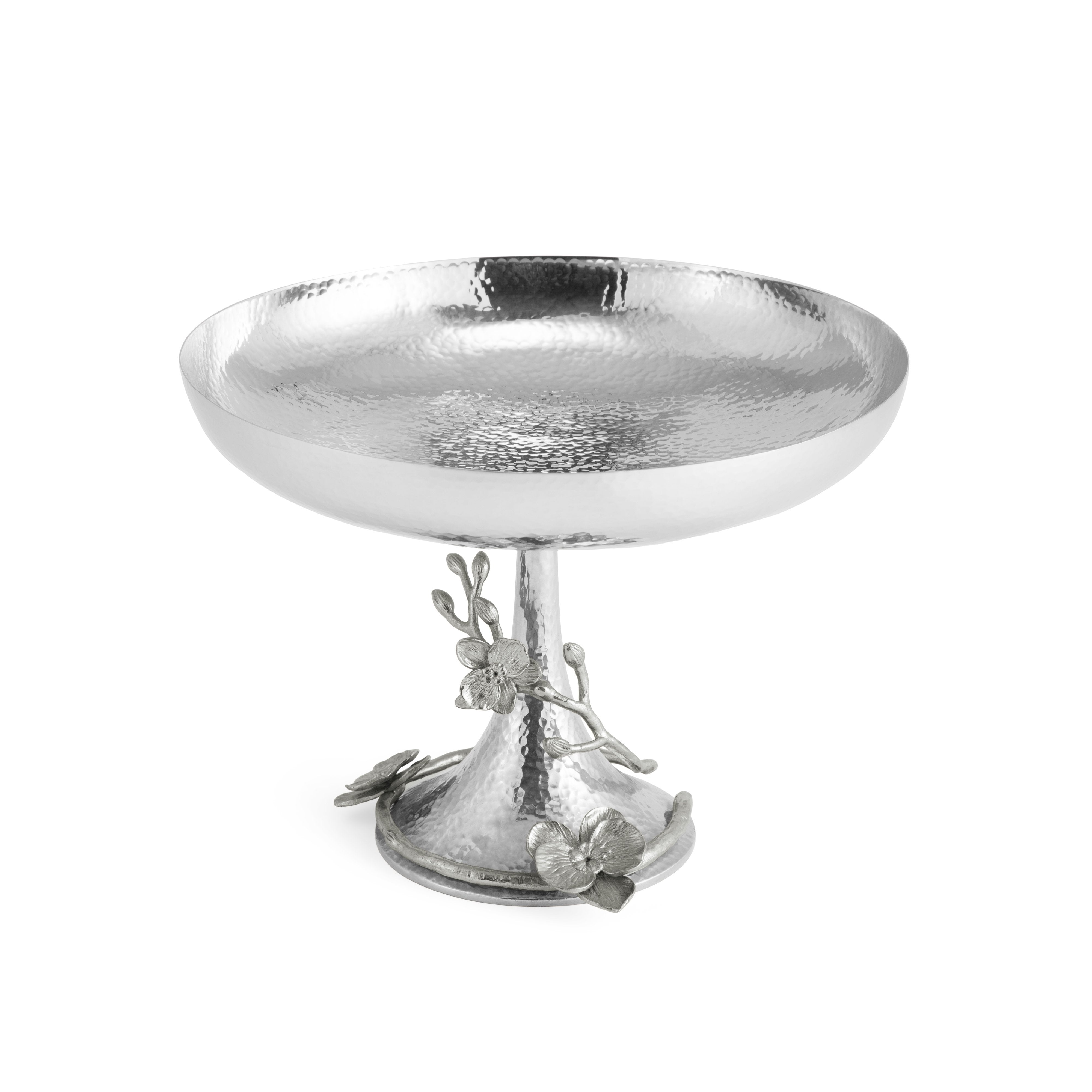 Elegant White Orchid Footed Centerpiece Bowl - Perfect for Wedding Decor, Dining Table Centerpiece, and Home Decoration