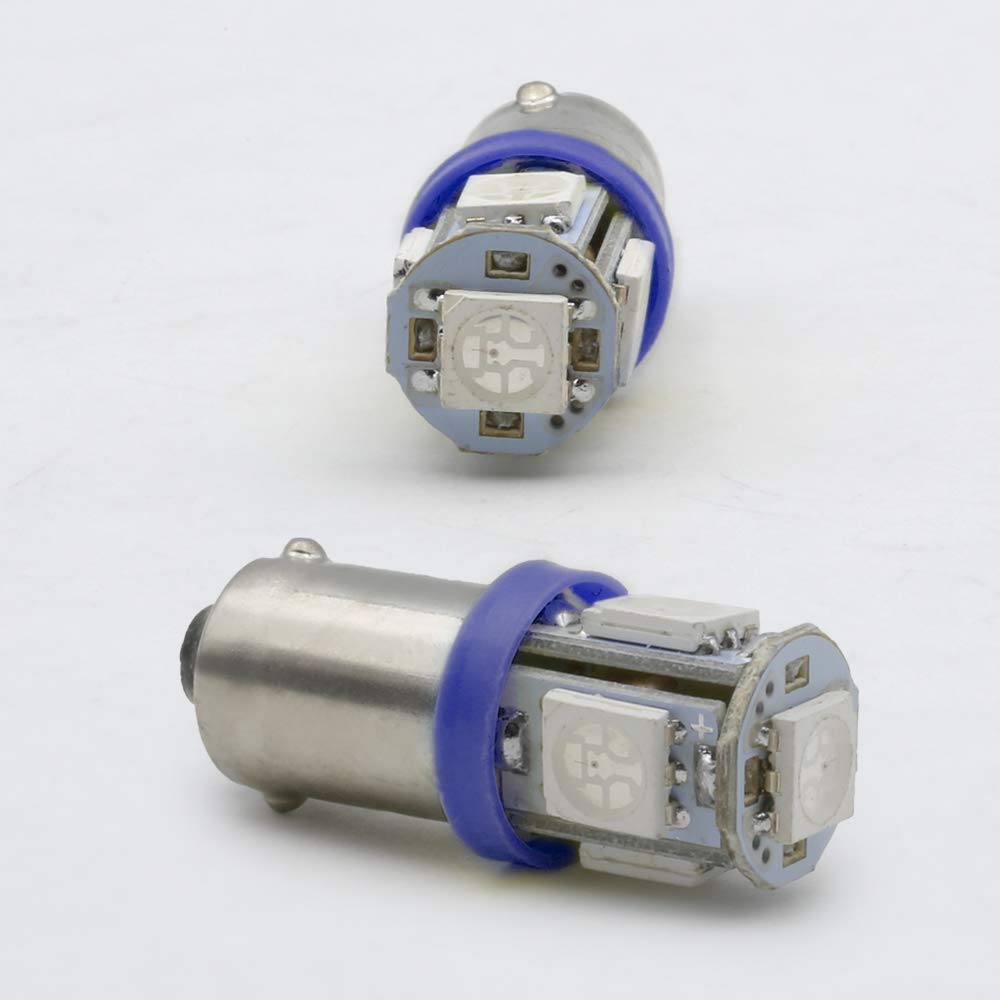 5-SMD Blue BA9 BA9S LED Bulb for Car Interior Lighting - 12V 53 57 1895 64111 Replacement (2 Pack) - Perfect for Dashboard, Dome, Map, and Trunk Lights