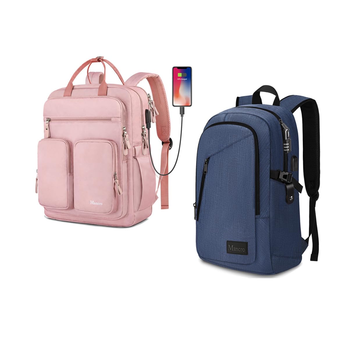 Mancro Slim Anti-Theft Laptop Backpack for Business & Travel - Water Resistant USB Charging Backpack Fits 15.6 Inch Laptop & Tablet - Perfect for Commuting, Work, School & Airplane Carry-On