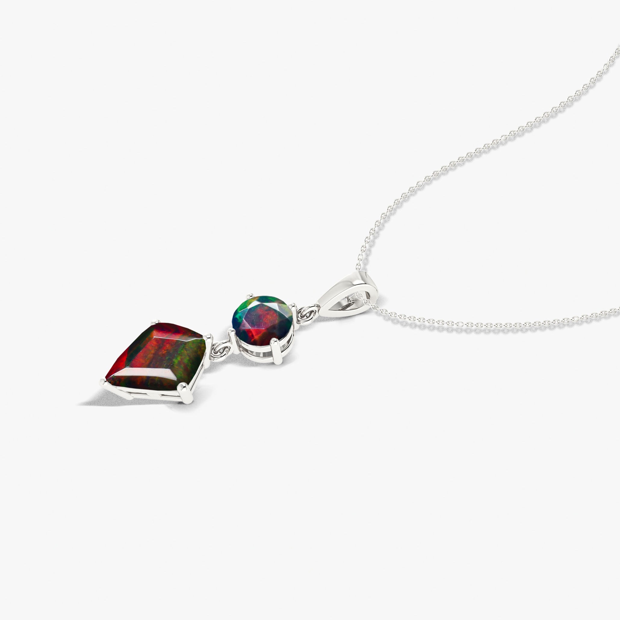 Ethiopian Opal Pendant Necklace with Gold Chain - Elegant Kite & Round Fire Opal Jewelry for Women, Perfect for Parties, Weddings & Everyday Wear