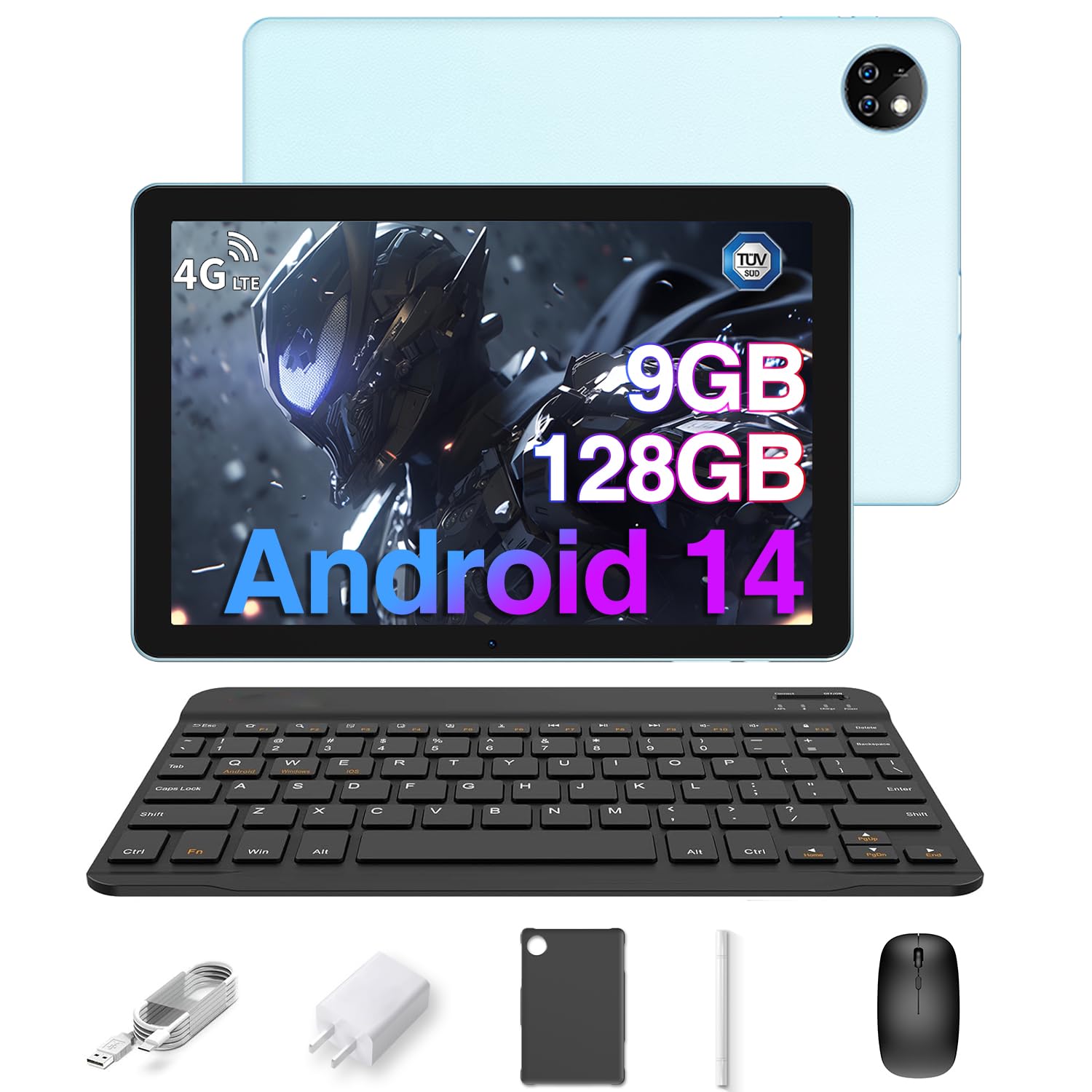 DOOGEE T10W 10 Inch Android 14 Tablet with Keyboard - 9GB RAM 128GB ROM (Expandable to 1TB) - HD Touchscreen, 8000mAh Battery - WiFi GPS LTE Bluetooth 5.0 OTG - Includes Stylus - Perfect for Work, Study & Entertainment