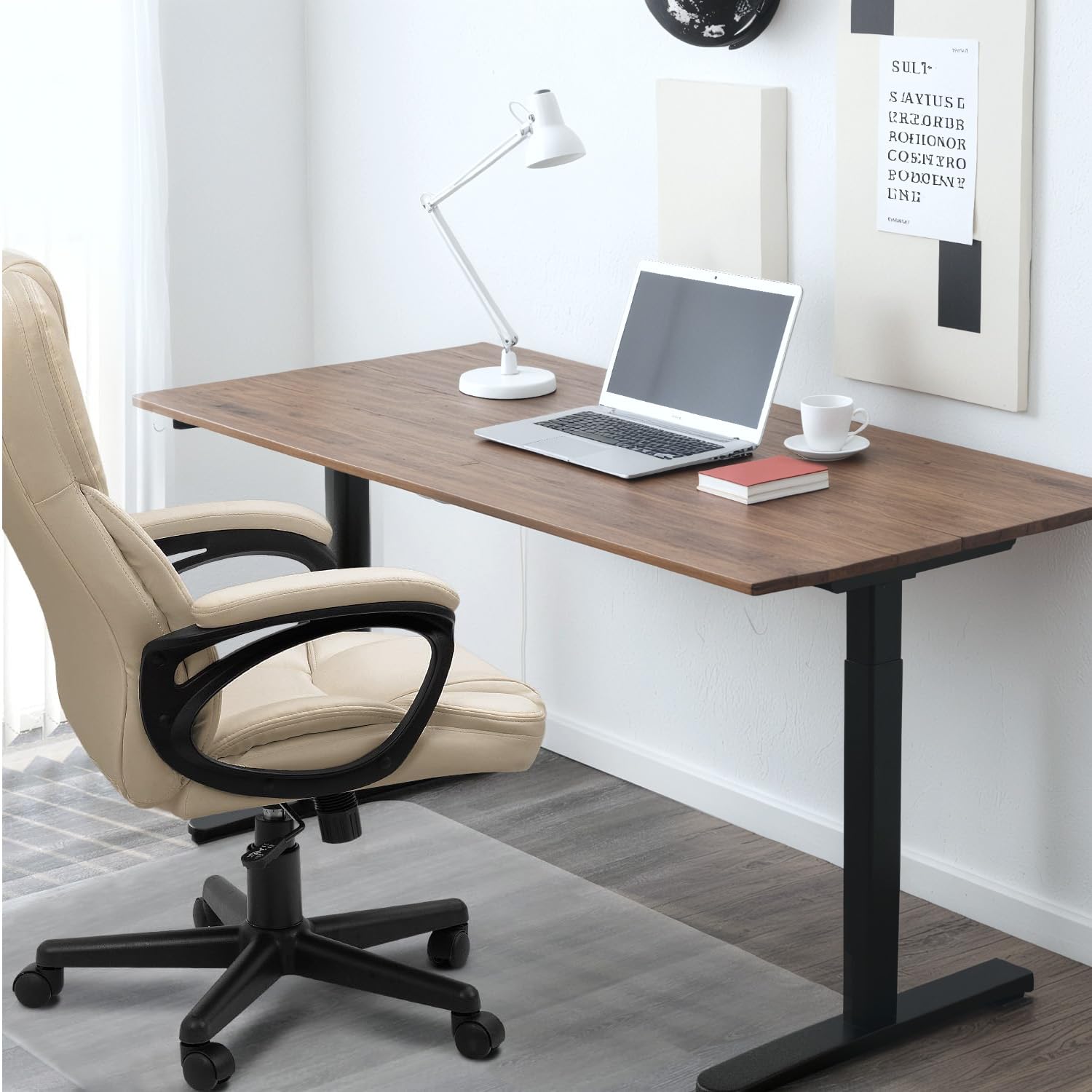 Furmax High Back Executive Office Chair - Adjustable Swivel Desk Chair with Lumbar Support, PU Leather Managerial Computer Chair for Home & Office (Beige) | Perfect for Long Work Hours, Gaming & Conference Rooms