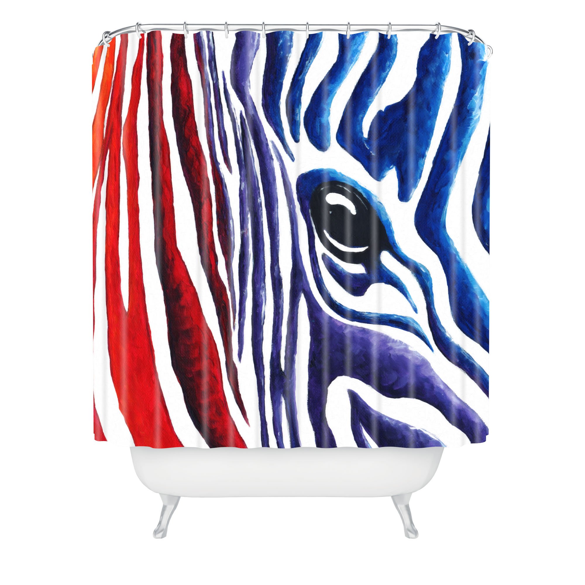 Deny Designs Madart Colorful Zebra Shower Curtain - 69 x 72 Inches Waterproof Bathroom Decor for Modern & Bohemian Style Homes - Perfect for Kids' Bathrooms, Guest Baths & Dorm Rooms