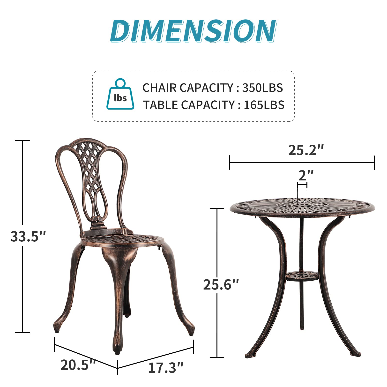 Verano Garden 3-Piece Outdoor Bistro Set - Rust-Resistant Cast Aluminum Patio Table & Chairs with Antique Bronze Finish, Weatherproof for Year-Round Use - Perfect for Small Balconies, Patios, and Indoor Dining Areas