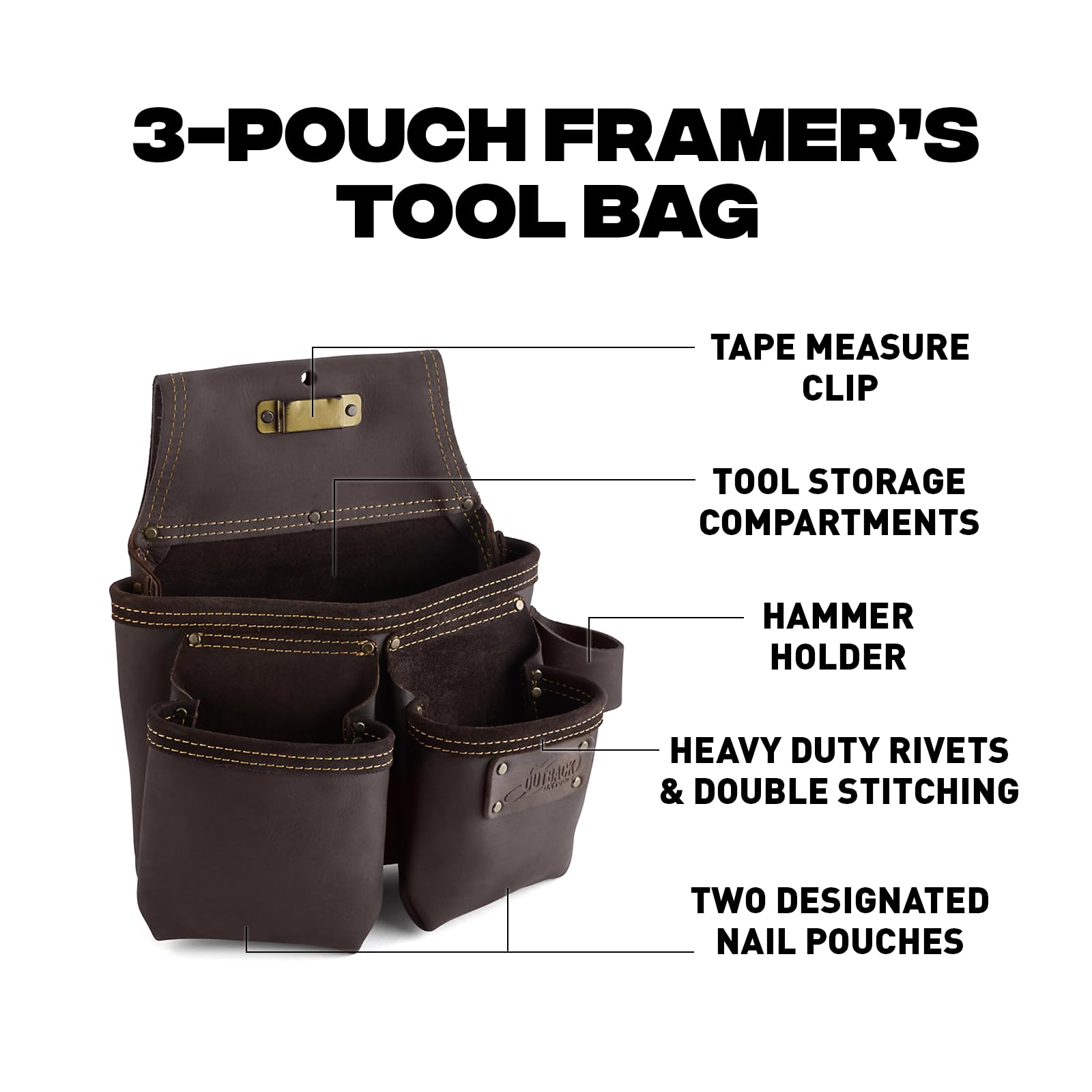 OX Tools Pro Oil-Tanned Leather Tool Pouch Set - Heavy-Duty Multi-Pocket Tool Belt for Carpenters, Electricians & Construction Workers with Reinforced Stitching & Hammer Holder | Ideal for Framing, Drywall Installation & Job Site Use