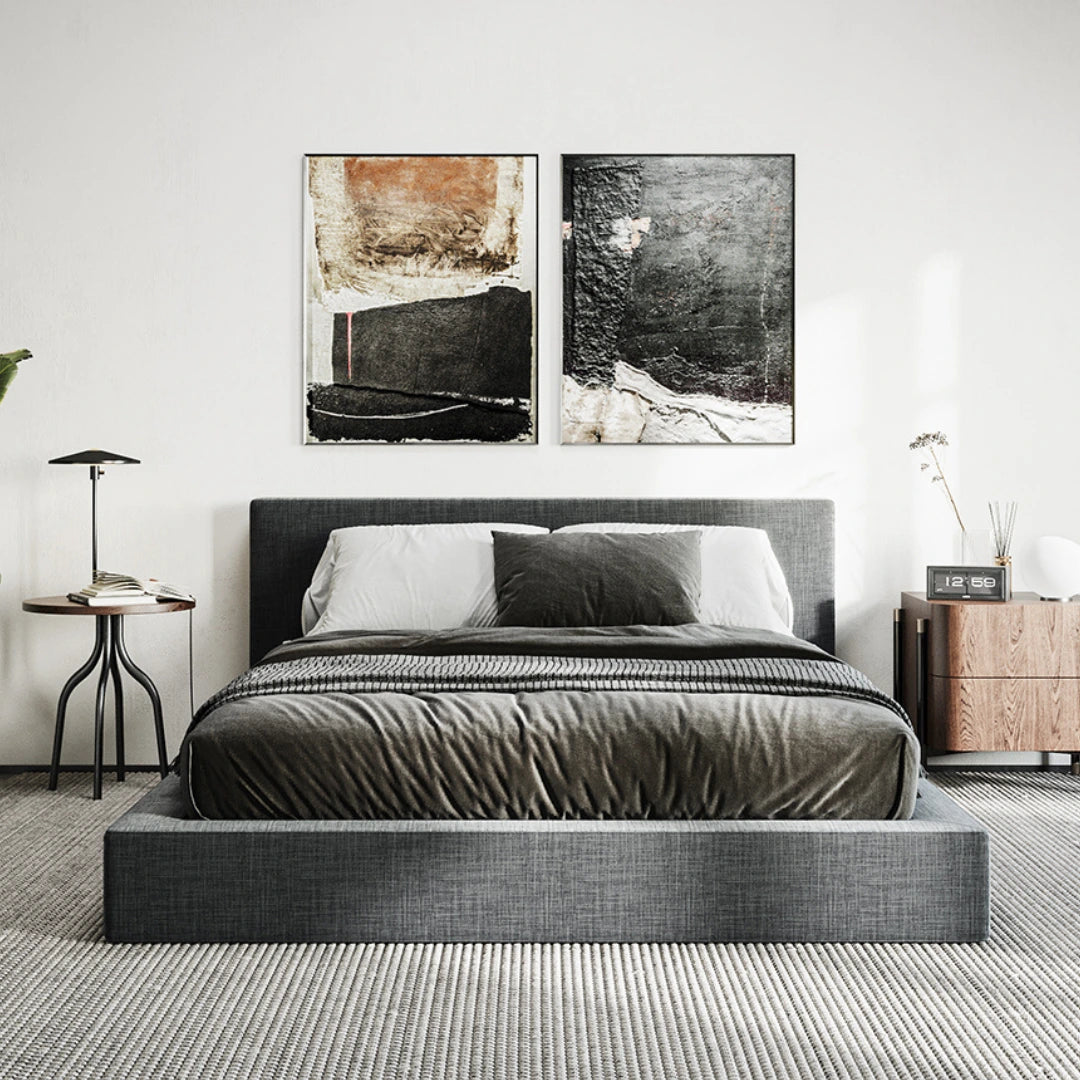 Premium Ultra Bed Set - Sturdy Bed Frame with Upholstered Headboard in Charcoal | Modern Bedroom Furniture for Master & Guest Rooms