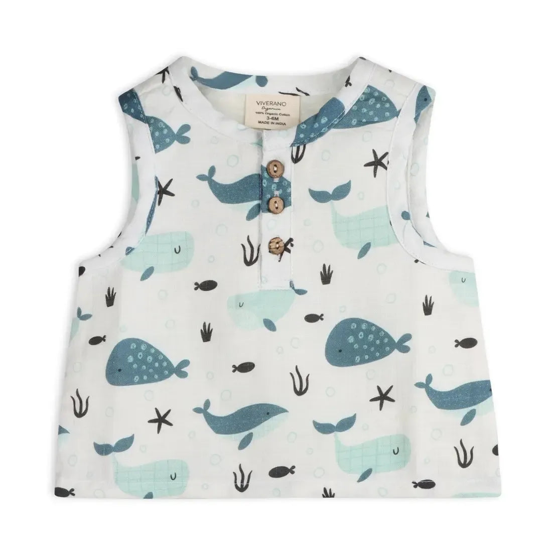 Viverano Organic Cotton Tank Top and Shorts Set - Whales Print - Women's Casual Loungewear for Summer, Beach, Yoga, and Travel