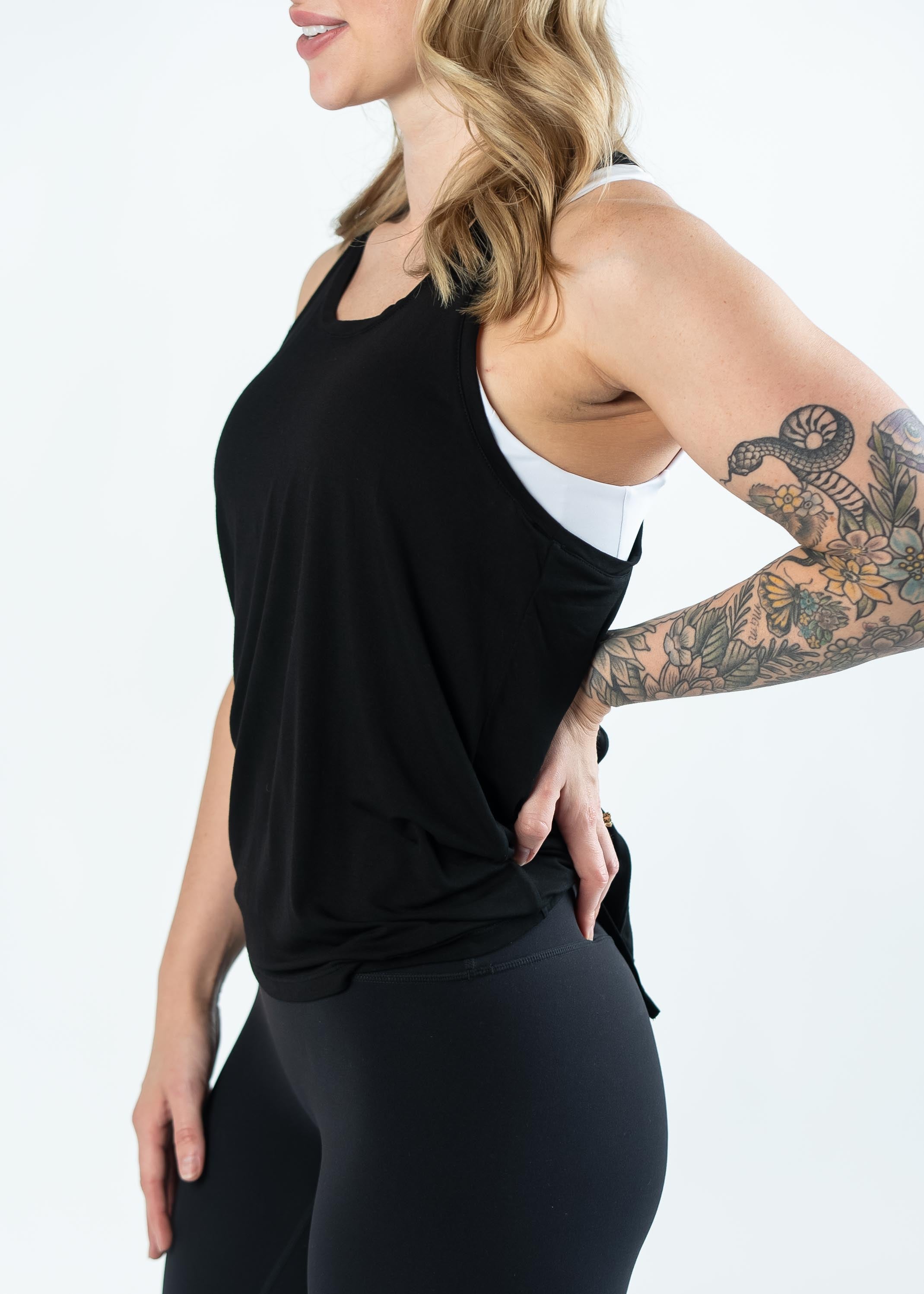 Women's Tie Back Tank Top - Black Sleeveless Shirt for Summer, Casual Wear, Beach & Yoga Outfits