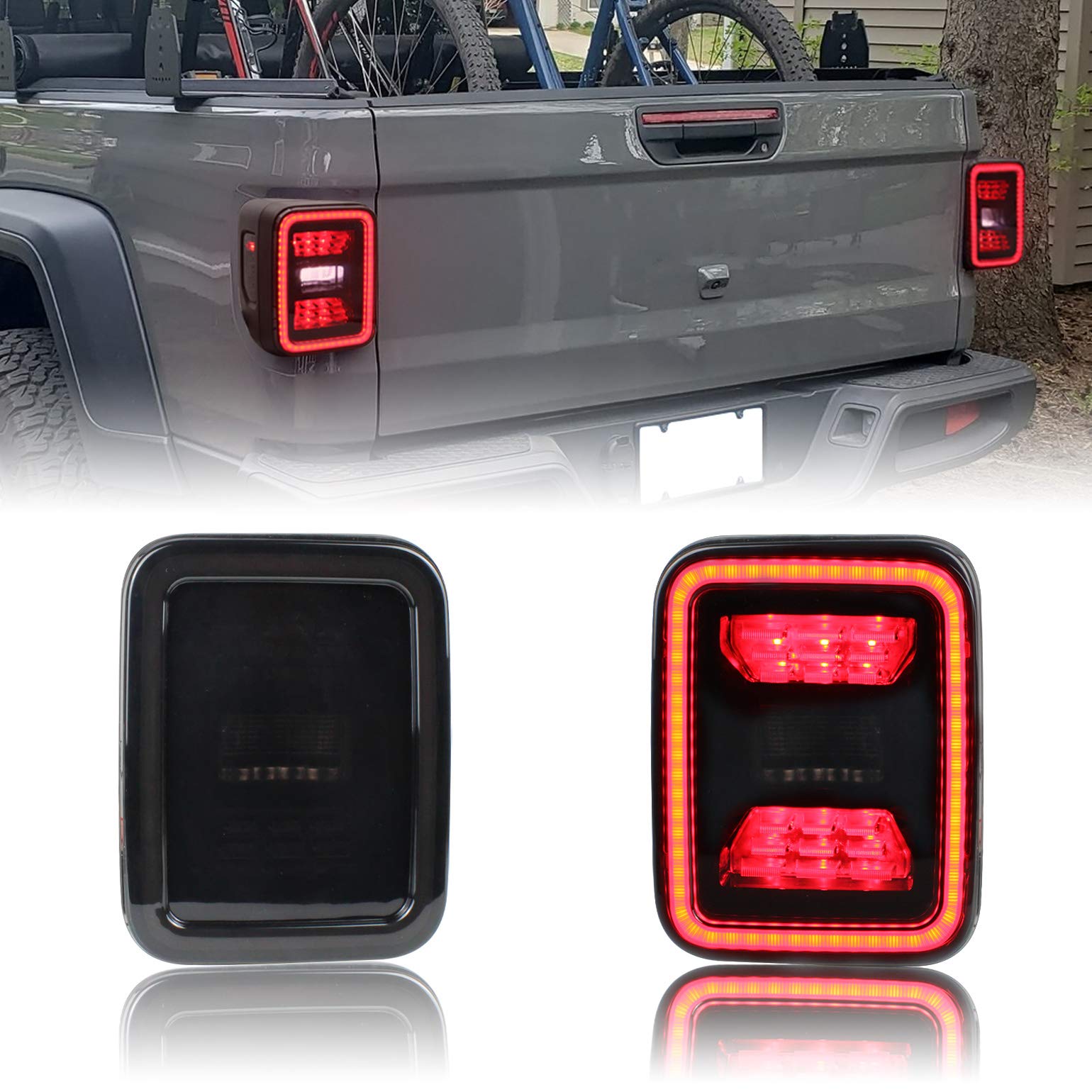 KEWISAUTO Smoked Black LED Taillights for Jeep Gladiator JT 2020-2023 - Full LED Rear Brake Stop Lamps with Turn Signal & Reverse Lights, IP67 Waterproof (2PCS) - Perfect for Off-Roading & Night Driving