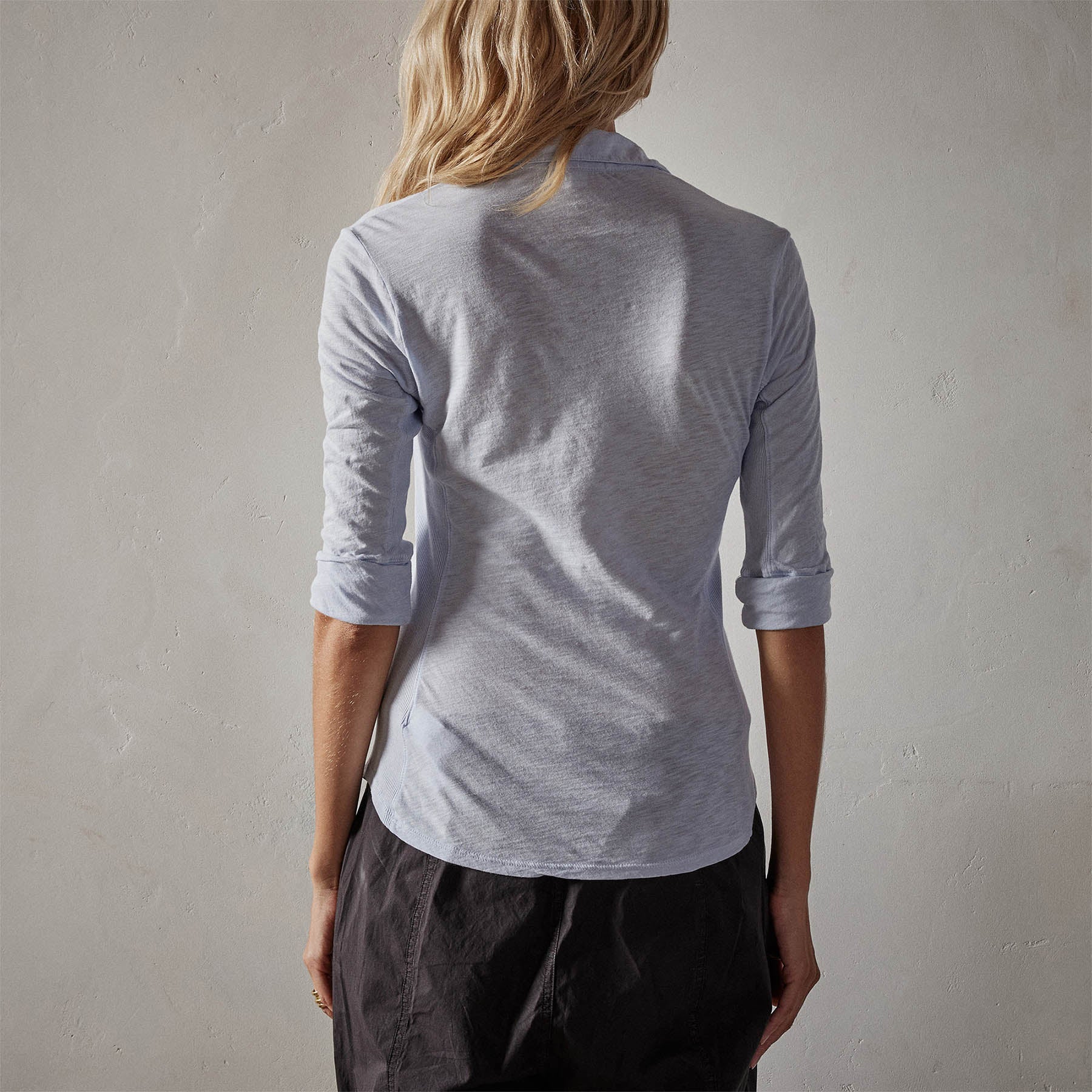 Breathable Sheer Slub Side Panel Shirt in Powder Blue | Casual Summer Top for Women | Perfect for Beach Outings & Date Nights