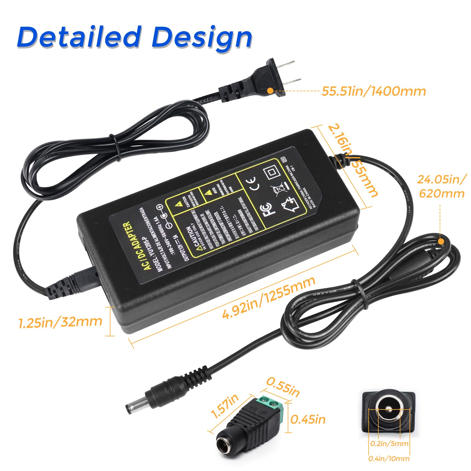 12V 5A 60W LED Power Supply Adapter - AC 100-240V to DC 12V Converter with 5.5x2.1mm Connector for LED Strip Lights, Security Cameras, DVD Players - Perfect for Home Theater, CCTV Systems & DIY Lighting Projects