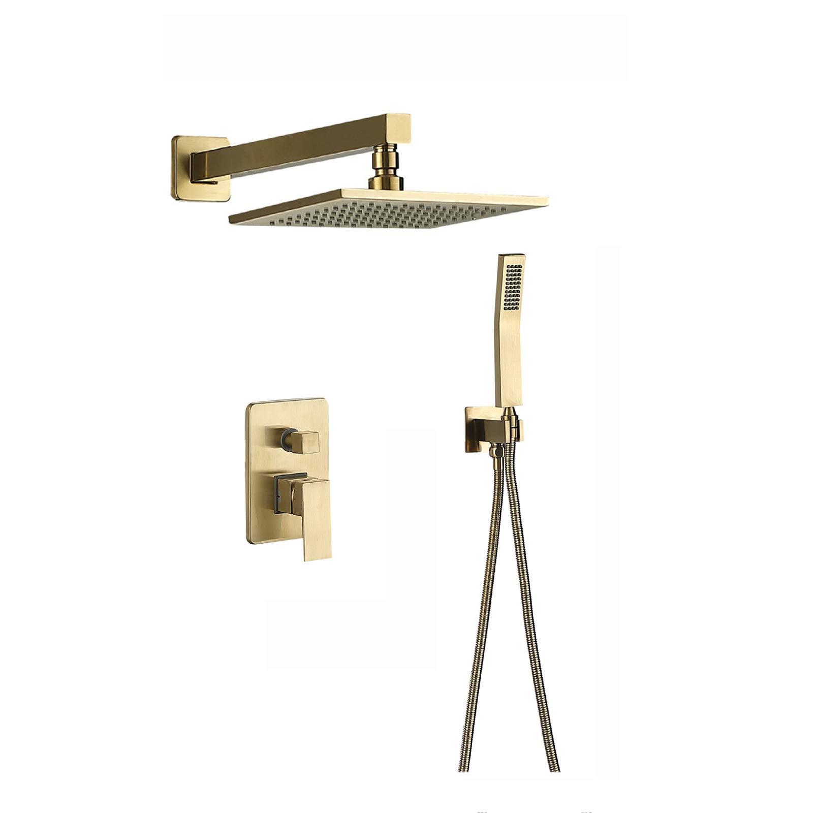 Brushed Gold Shower System - Wall Mounted Brass Rain Mixer with 8 Inch Rainfall Shower Head & Handheld Sprayer | Luxury Bathroom Upgrade for Spa-Like Experience