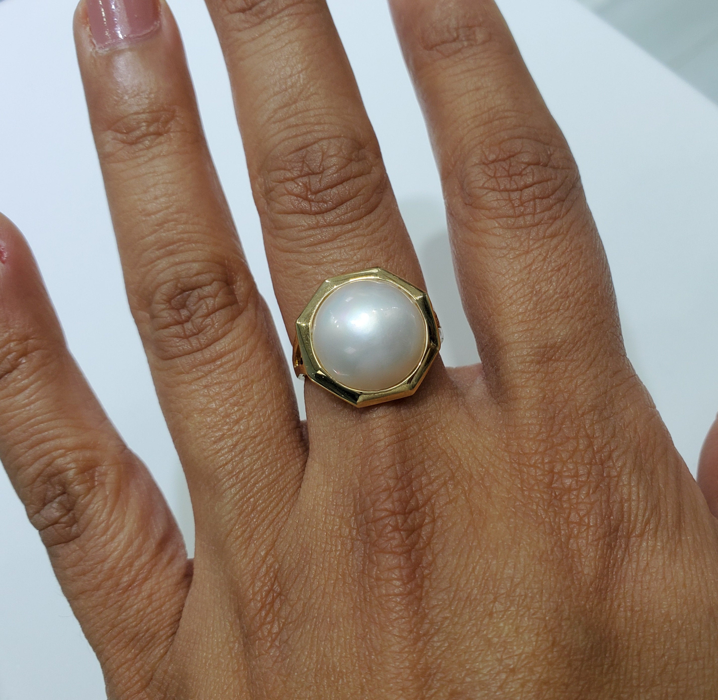 13MM Octagon Shaped Mabe Pearl Ring in 14K White Gold - Elegant Pearl Jewelry for Women, Perfect for Weddings, Anniversaries & Special Occasions