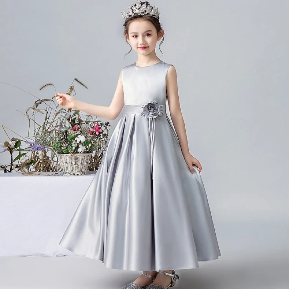 Elegant Satin Long Flower Girl Dress for Wedding, Party & Pageant - Perfect for Bridal Showers, Flower Girls & Special Occasions