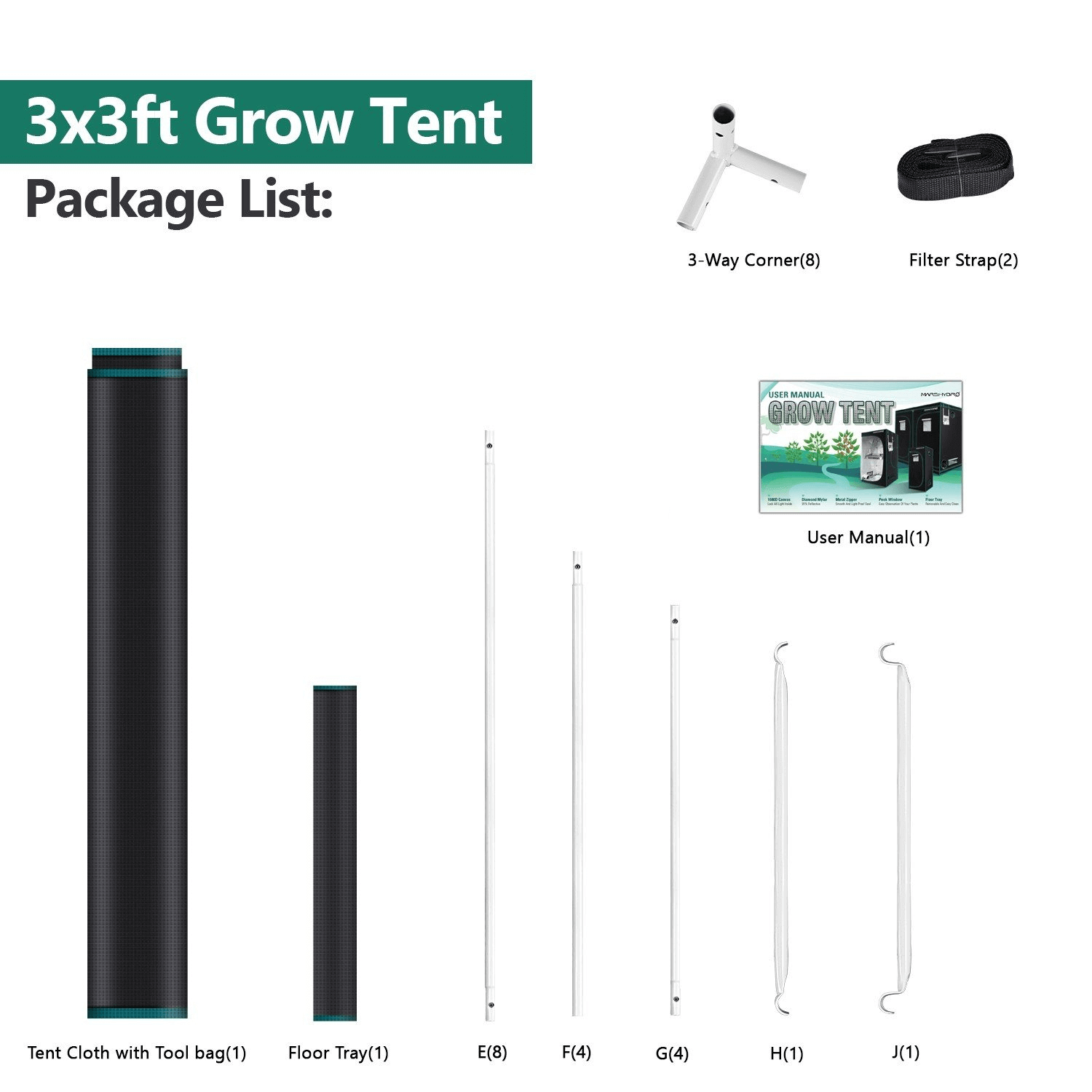 Mars Hydro 3x3 Grow Tent 100x100x180cm Indoor Hydroponic Plant Growing Room for Seedlings, Veg & Flower - Perfect for Home Gardening, Closet Grow Setup & Indoor Herb Cultivation