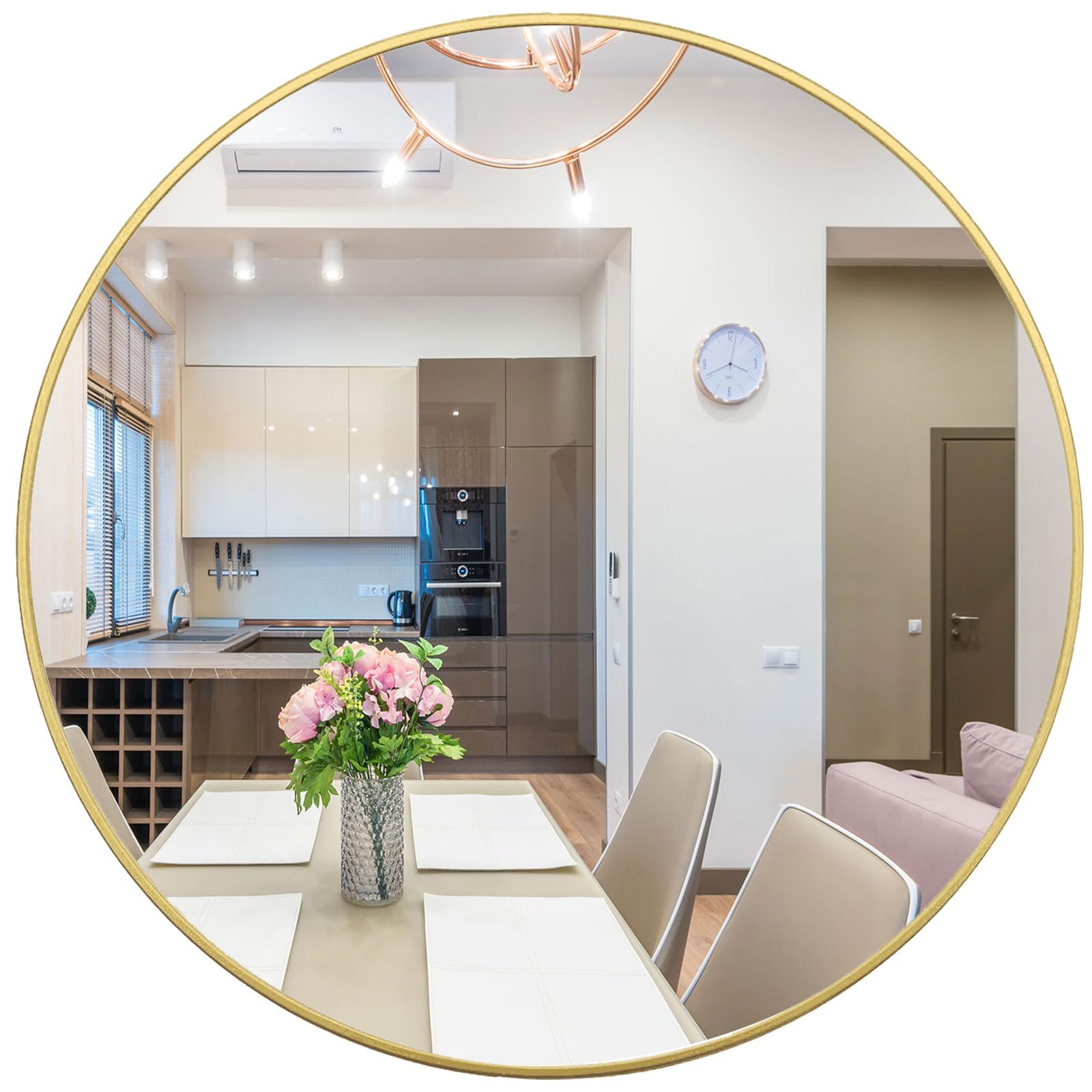48 Inch Large Round Mirror Gold - Metal Framed Oversized Bathroom Wall Mirror | Modern Vanity Mirror for Bathroom, Bedroom & Living Room | Perfect Over Sink, Entryway & Home Decor