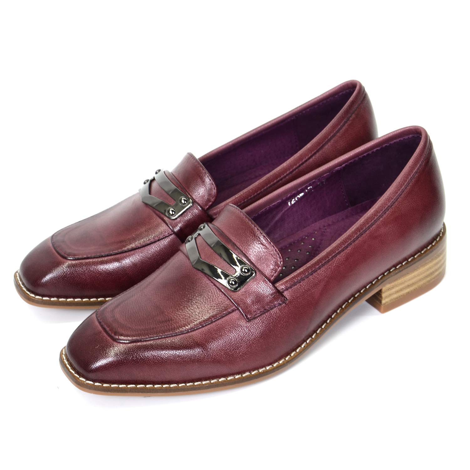 Women's Leather Penny Loafers - Square Toe Slip-On Flats for Office, Work & Casual Wear | Comfortable Dress Shoes for Ladies | Perfect for Business, Travel & Everyday Use