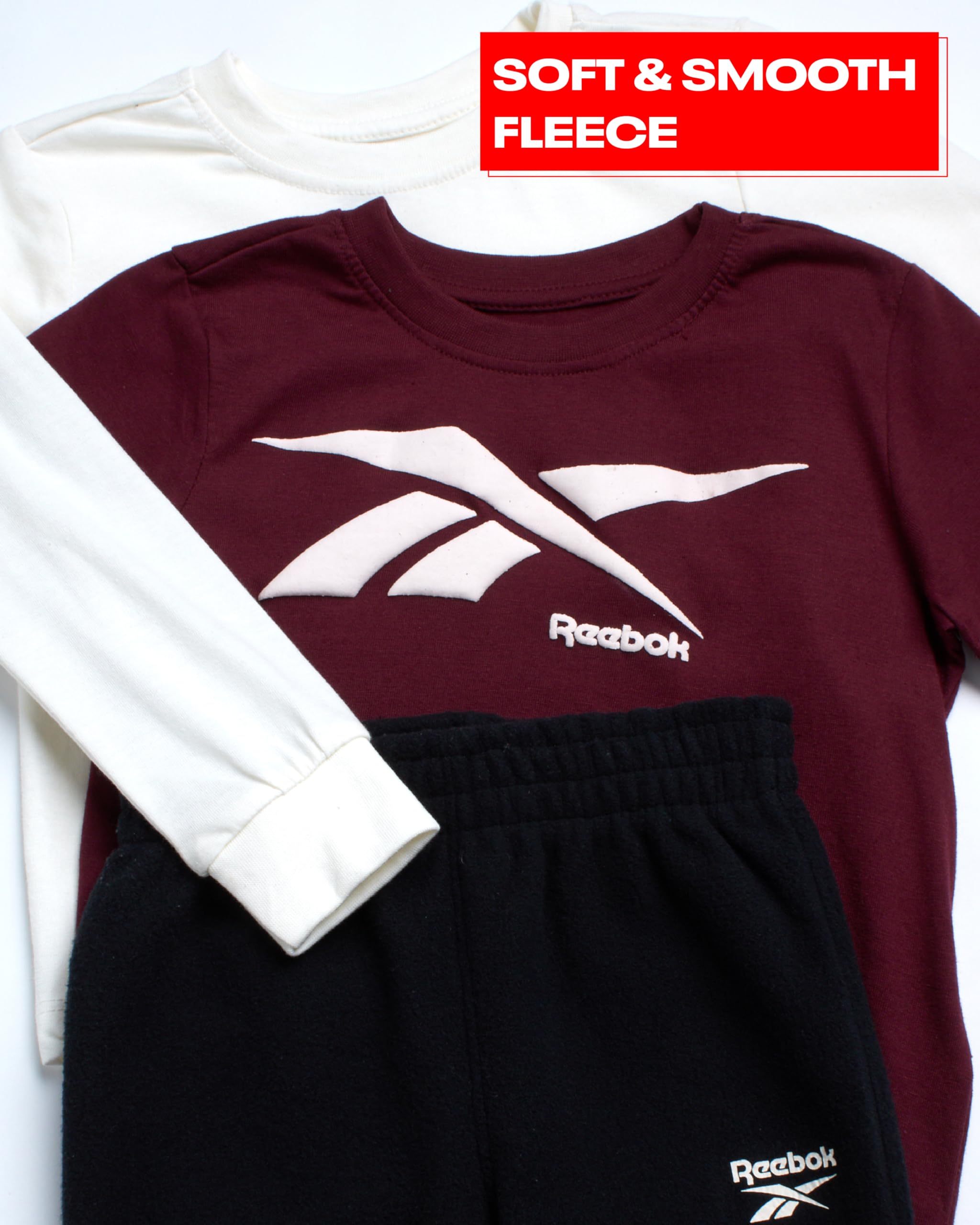 Reebok Baby Boys' 3-Piece Jogger Set - Short Sleeve T-Shirt & Sweatpants Playwear Outfit for Infants & Toddlers | Perfect for Playdates, Daycare & Casual Wear