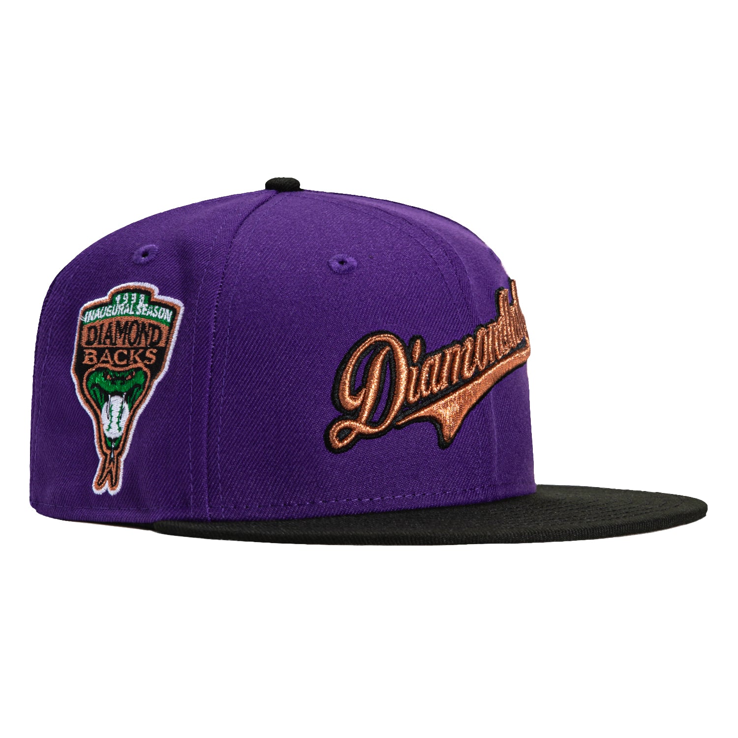 New Era 59Fifty Arizona Diamondbacks MLB Baseball Cap with Inaugural Patch - Purple, Black & Metallic Copper Design for Men's Fashion & Sports Fans