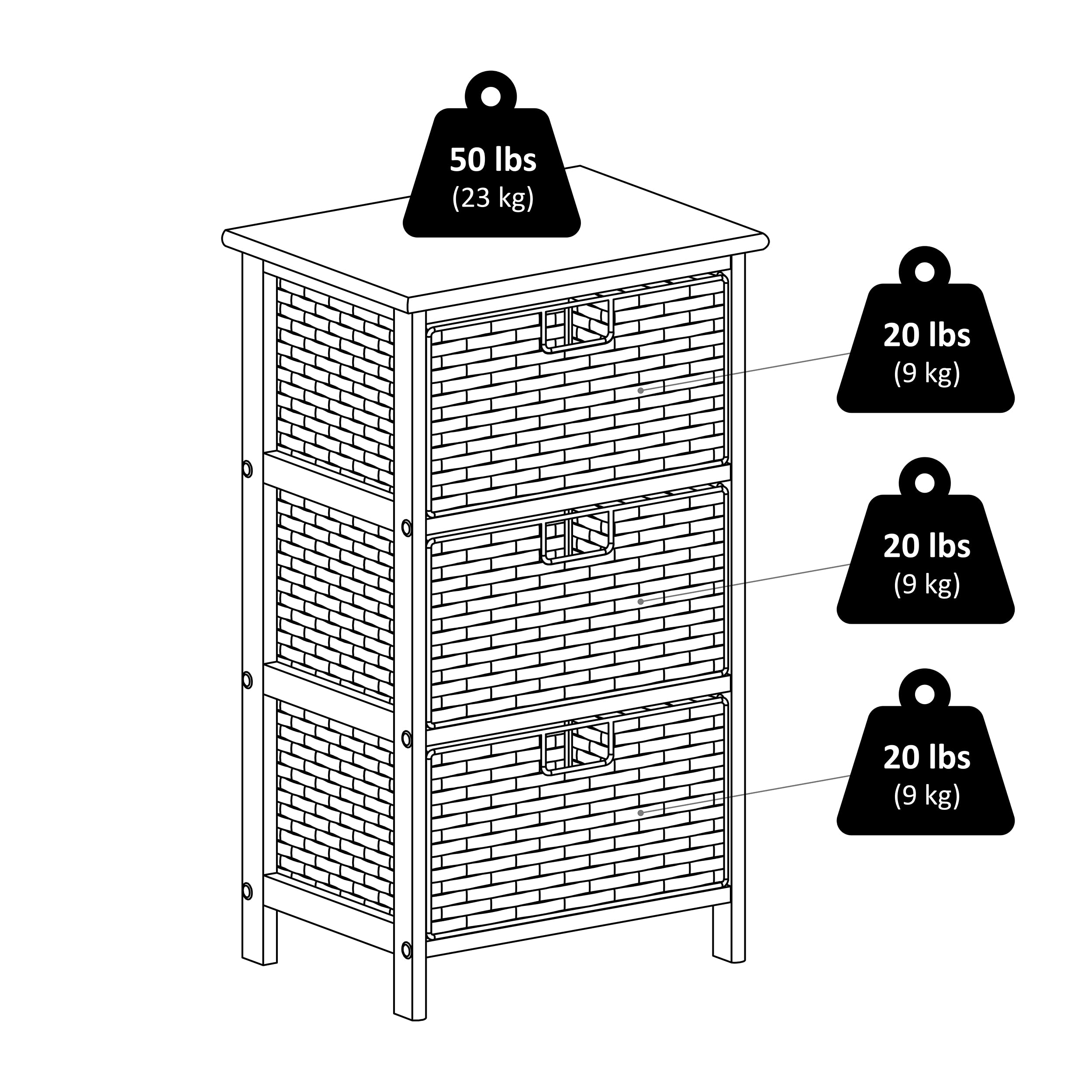 Winsome Omaha 3-Tier Storage Rack with Baskets - Black | Space-Saving Organizer for Bedroom, Bathroom, Kitchen & Office