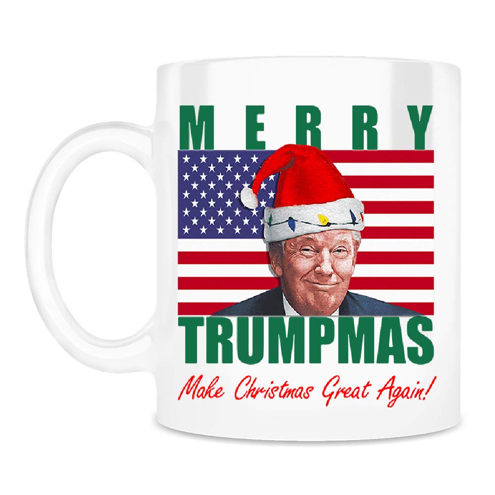 Trump Christmas Mug - Patriotic American Flag Design, White Ceramic Coffee Cup for Holidays | Perfect Gift for Trump Supporters & Christmas Celebrations