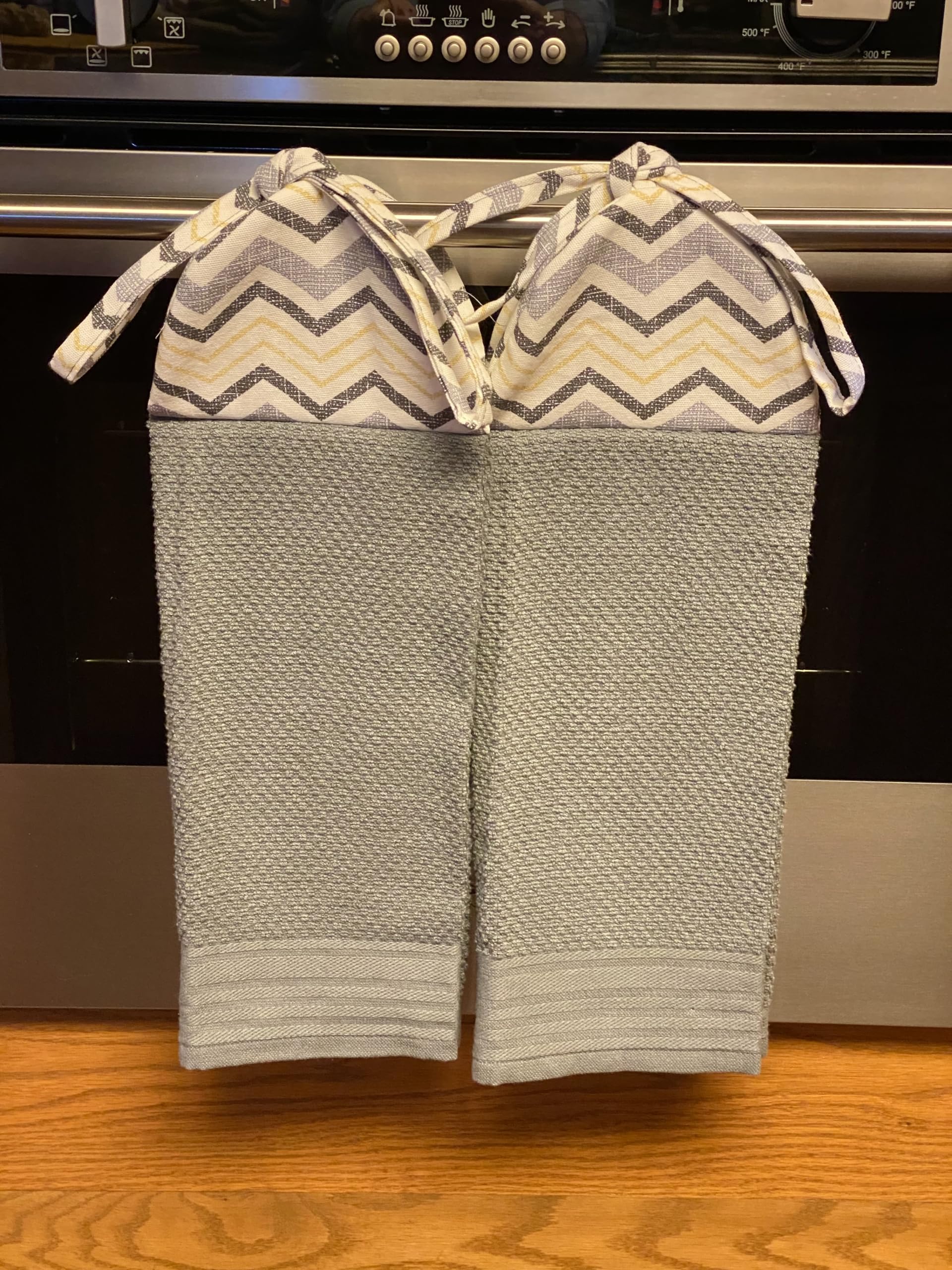 2-Pack Chevron Kitchen Towels - Gray, Yellow & Black Stripes - Stay-Put Hanging Loop - Absorbent Dish Towels for Cooking, Cleaning & Decor