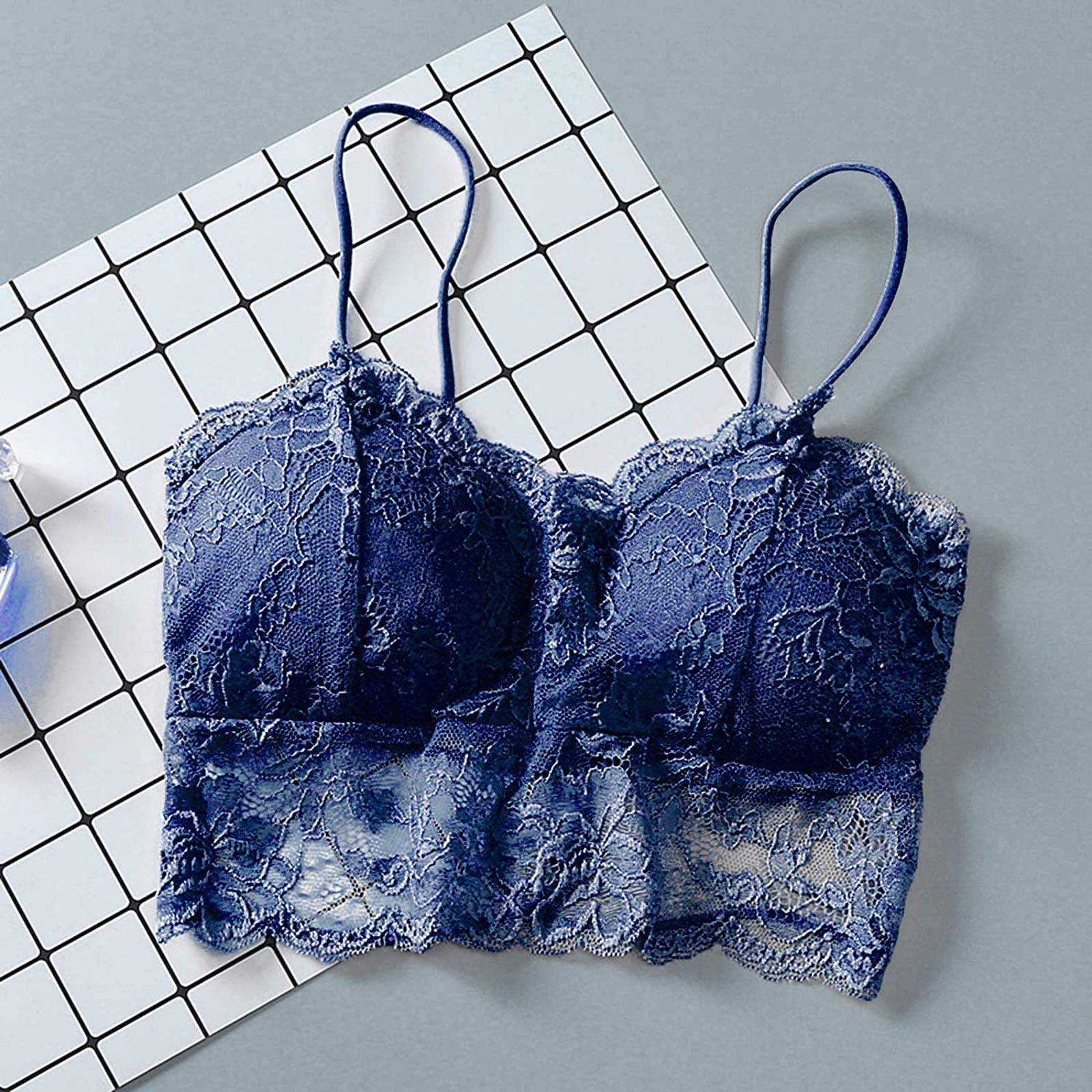 3-Piece Women's Sexy Lace Crisscross Bandeau Vest with Chest Pad - Sports Underwear & Nightwear for Sleep, Lounge & Intimate Moments - Blue