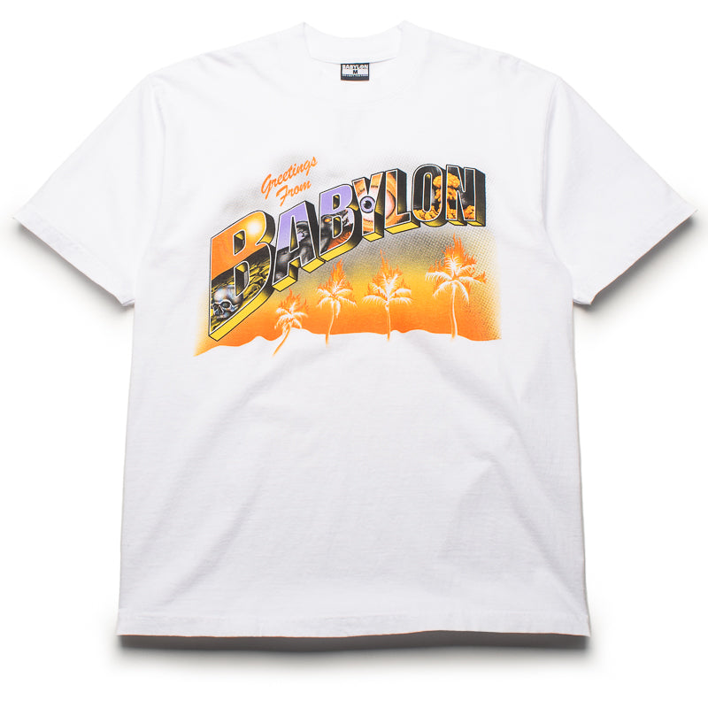 Babylon Greetings Graphic T-Shirt - White Cotton Tee for Men & Women - Perfect for Casual Wear, Street Style & Gifts