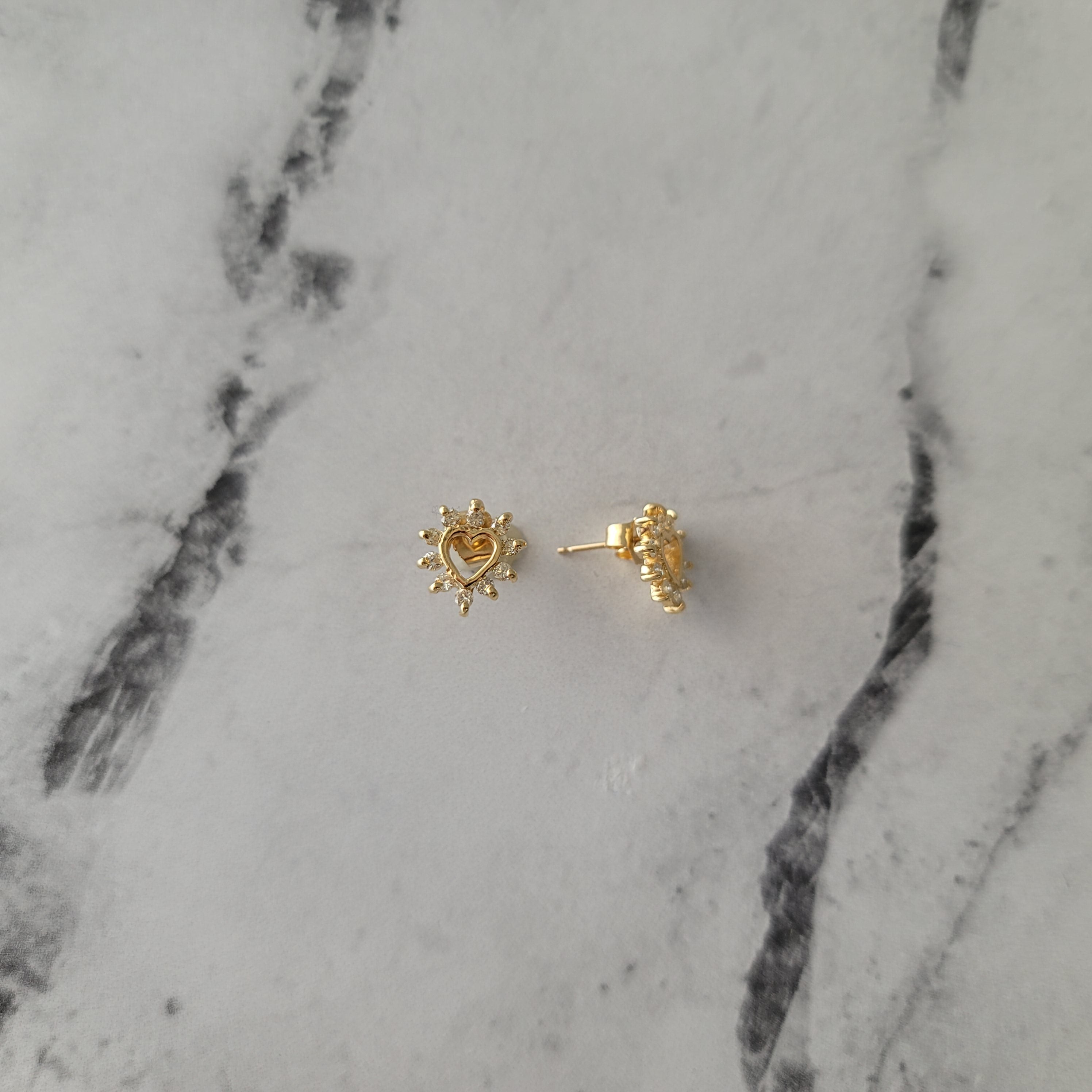 Heart Shaped Cutout Diamond Stud Earrings for Women - 14K Gold Plated Cubic Zirconia Dangle Earrings for Valentine's Day, Anniversary & Romantic Date Night