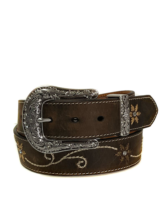 Nocona N3447044 Women's Embroidered Leather Belt - Brown Western Style Fashion Accessory for Cowgirl Boots & Jeans Outfits