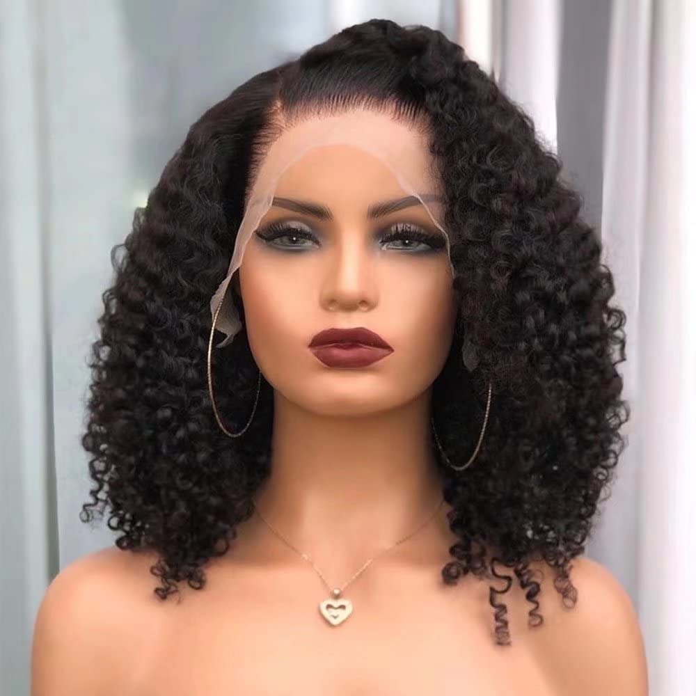 Imeya 13x6 HD Lace Front Wig - 180% Density Brazilian Virgin Human Hair Deep Wave Wig with Pre-Plucked Baby Hair & Transparent Lace - Natural Looking Curly Lace Front Wig for Black Women (14 Inch) - Perfect for Daily Wear, Special Occasions & Protective Styling