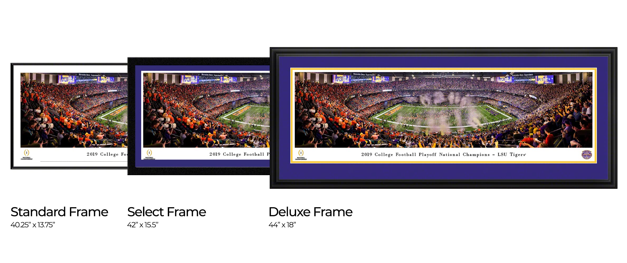 LSU Tigers 2019 College Football National Champions Panoramic Poster - Framed Wall Art Decor for Game Room, Man Cave, Sports Bar & Office - Blakeway Panoramas