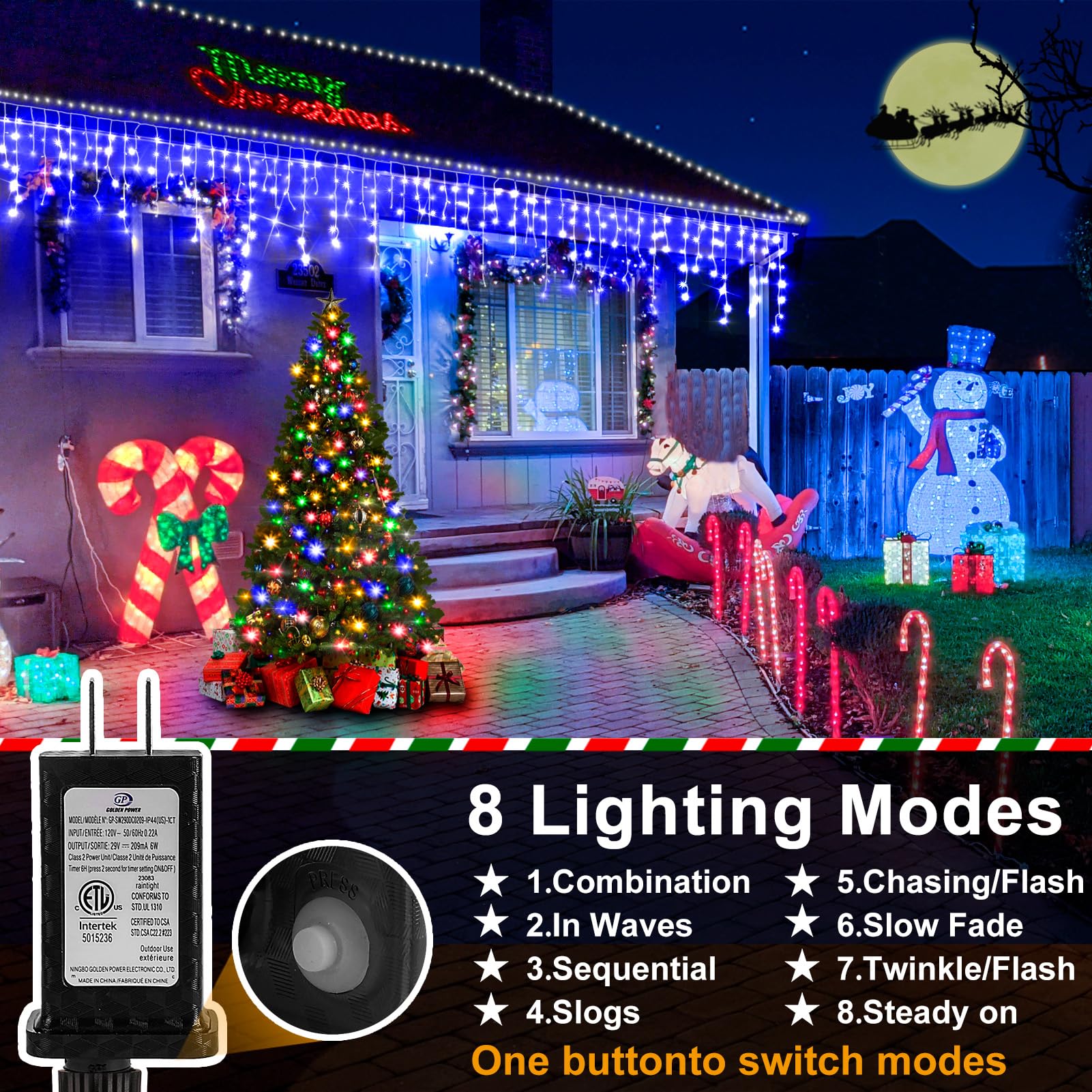 Heceltt 49FT Outdoor Christmas Lights Decorations - 480 LED Waterproof Fairy String Lights with 8 Modes, 90 Drops & Timer Memory Function - Perfect for Christmas, Holiday, Wedding, Party, Garden, and Home Decor (Blue)