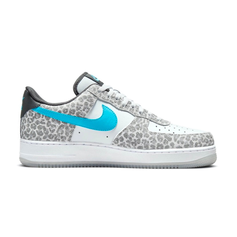 Nike Air Force 1 Low Sneakers - Leopard Print, Blue Fury & Black Grey Colorway | Men's Casual Shoes for Streetwear & Everyday Wear