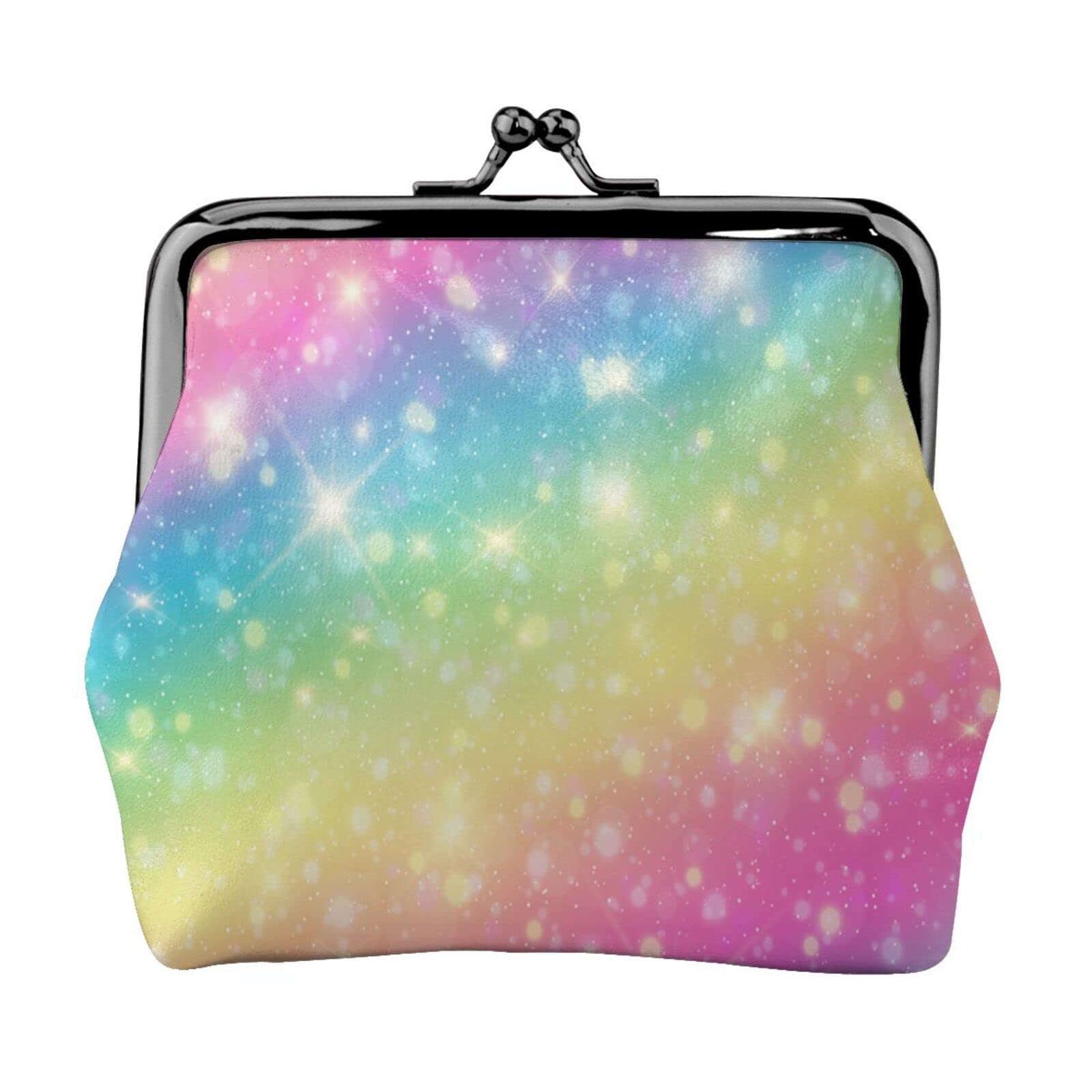 **Galaxy Fantasy Pastel Rainbow Pu Leather Buckle Coin Purse - Kiss-Lock Change Wallet for Girls | Perfect for School, Travel & Gift Giving**