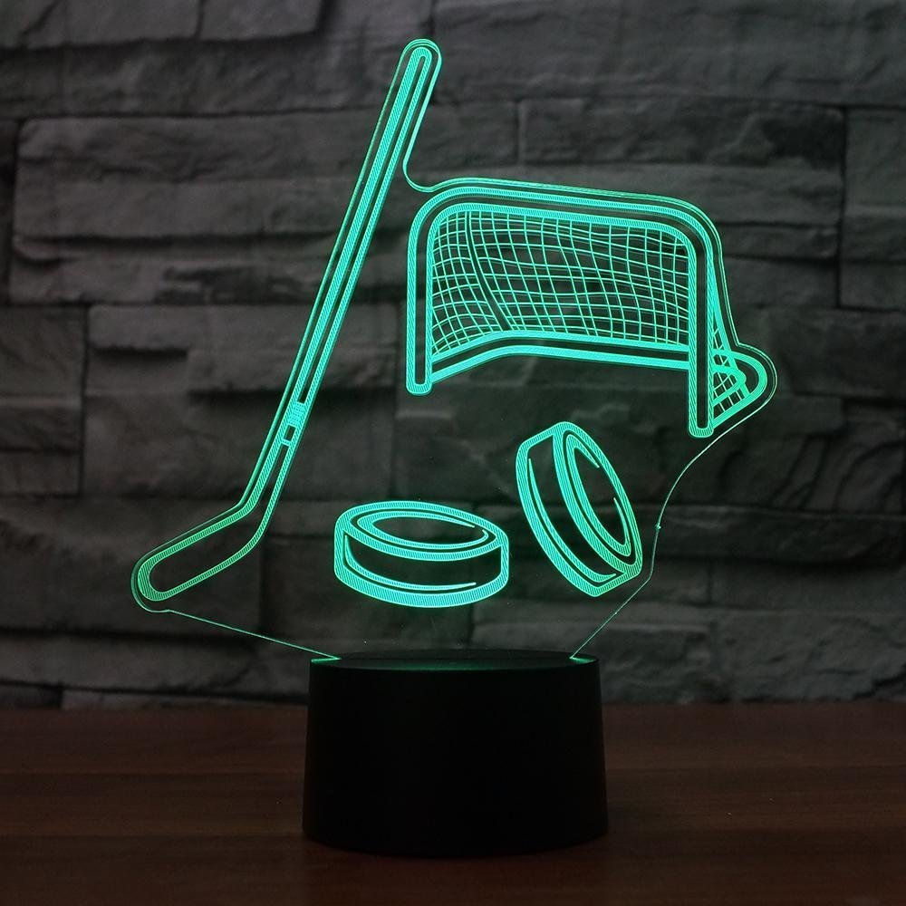 3D Ice Hockey Night Light - 16 Color Changing LED Table Lamp with Remote Control, Acrylic & ABS Base, USB Powered - Perfect for Kids Room, Birthday & Christmas Gifts, Home Decor, Sports Fan Gifts
