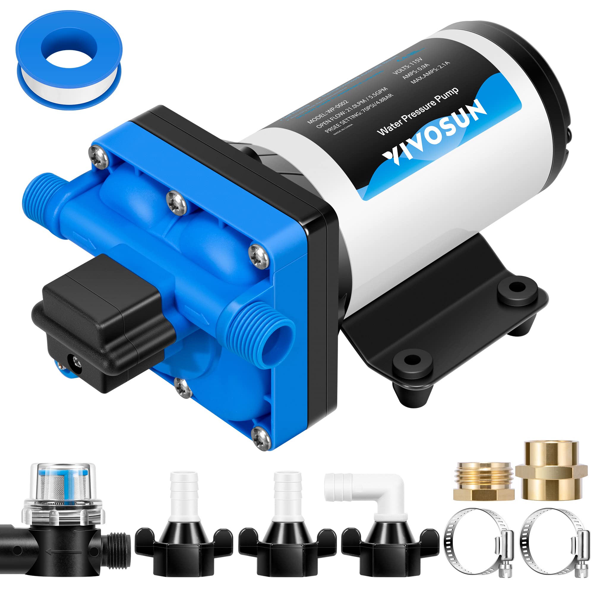 VIVOSUN 110V 5.5GPM 70 PSI Diaphragm Water Pressure Pump with 1/2