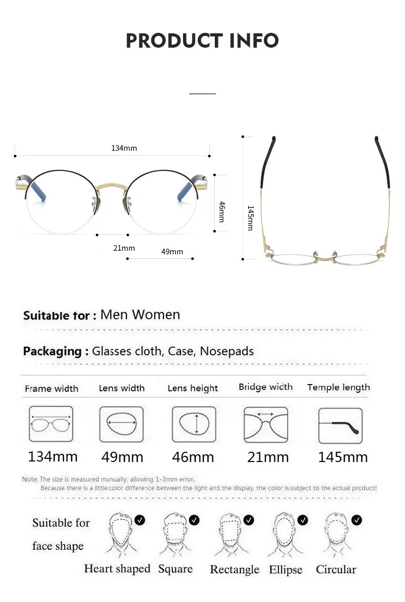 Aimee Women's Semi Rimless Round Titanium Eyeglasses Frame 942185 - Lightweight & Durable Eyewear for Work, Reading & Fashion