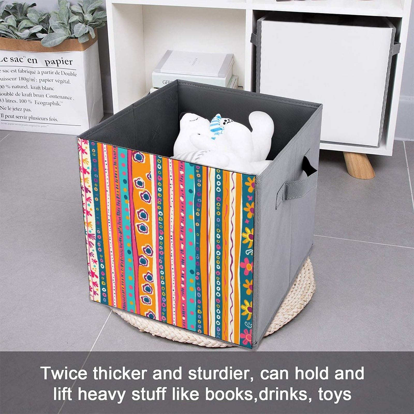 Bohemian Stripe Storage Bins with Handles - 2PCS for Home & Office