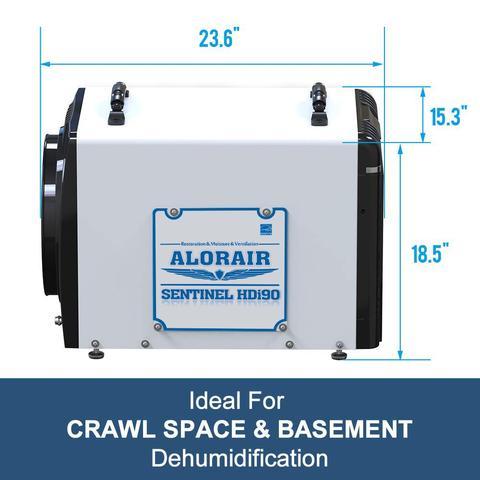 AlorAir HDi90 Sentinel Basement & Crawl Space Dehumidifier - 90 Pints with Condensate Pump & Auto Defrost - Ideal for Damp Basements, Crawl Spaces & Home Moisture Control