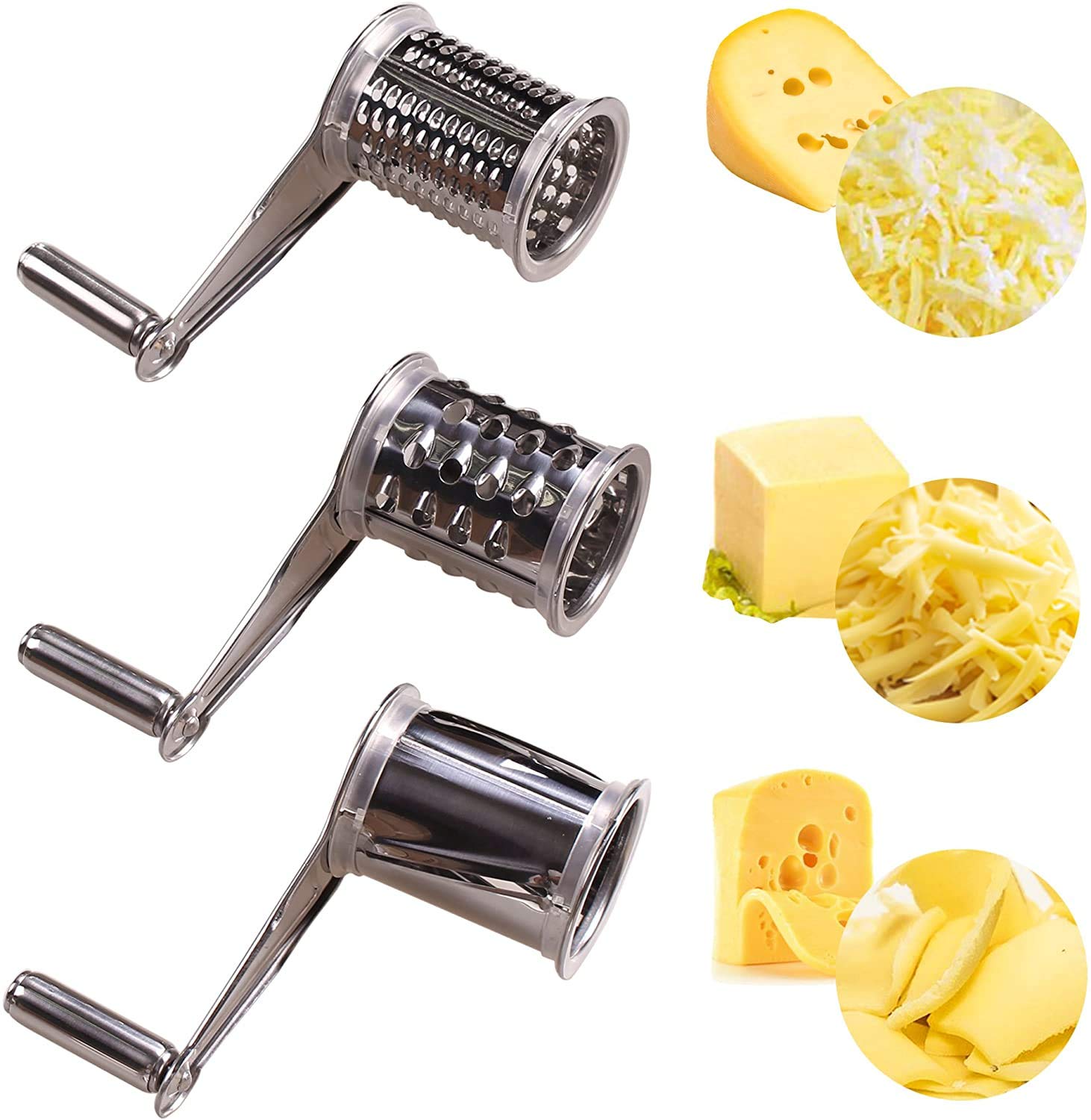QJHP Rotary Cheese Grater & Vegetable Shredder - Stainless Steel Multi-Function Cutter Slicer for Cheese, Carrots, Potatoes - Perfect for Kitchen, Salad Prep & Cooking