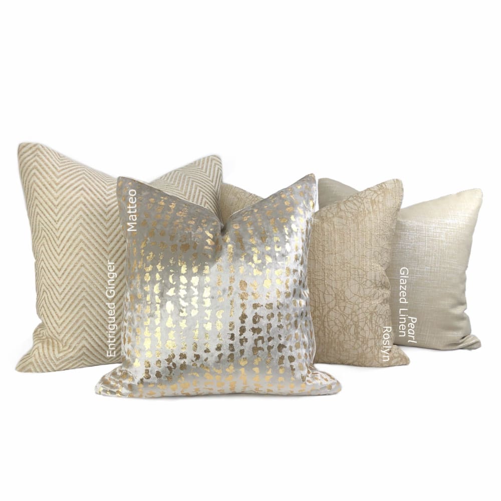 Matteo Champagne & Gold Metallic Leopard Print Pillow Cover - Luxury Home Decor for Living Room, Bedroom & Sofa