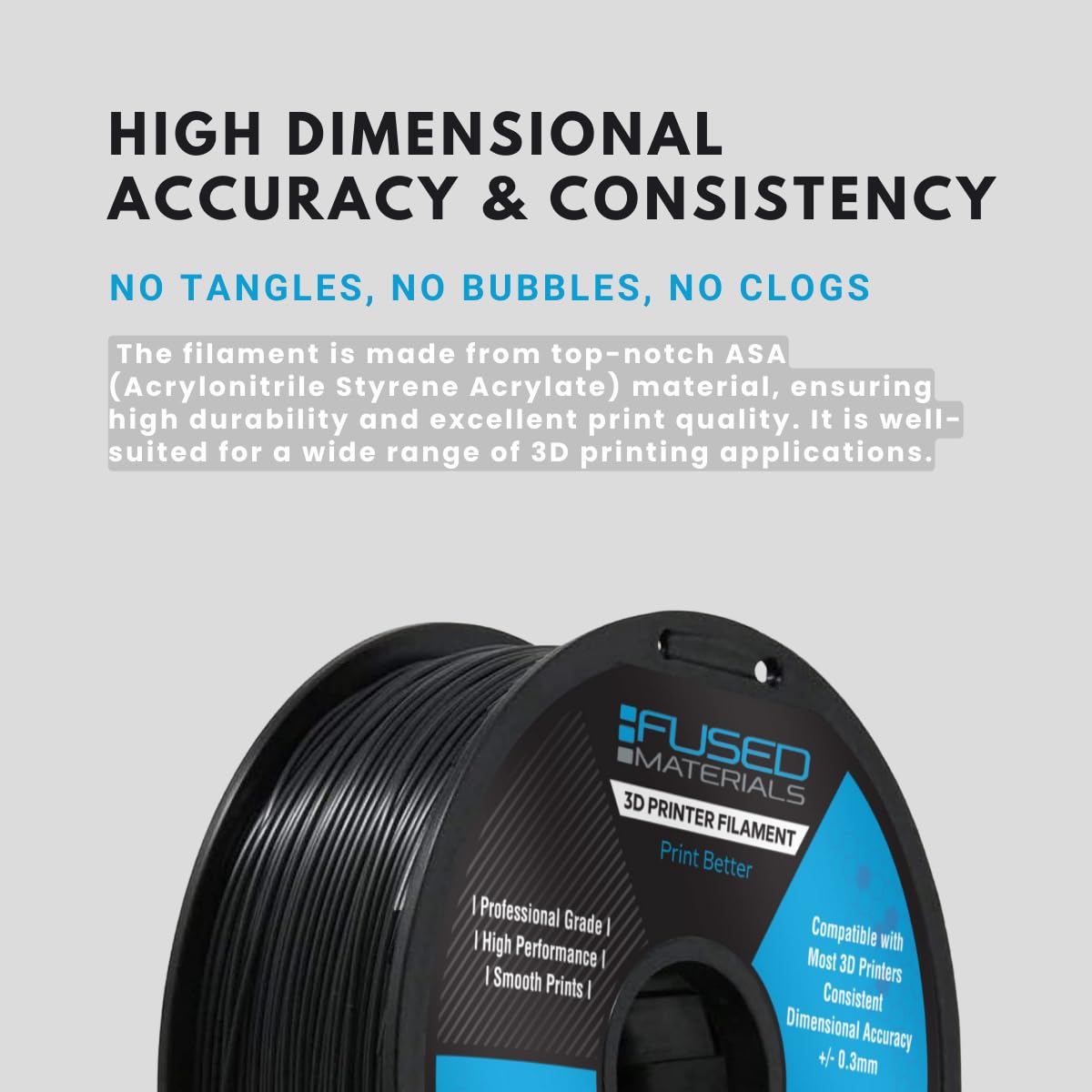 Premium Black ASA 3D Printer Filament - 1kg Spool, 1.75mm Diameter, High Precision +/- 0.03mm, UV & Weather Resistant - Ideal for Outdoor 3D Printing, Automotive Parts & Functional Prototypes