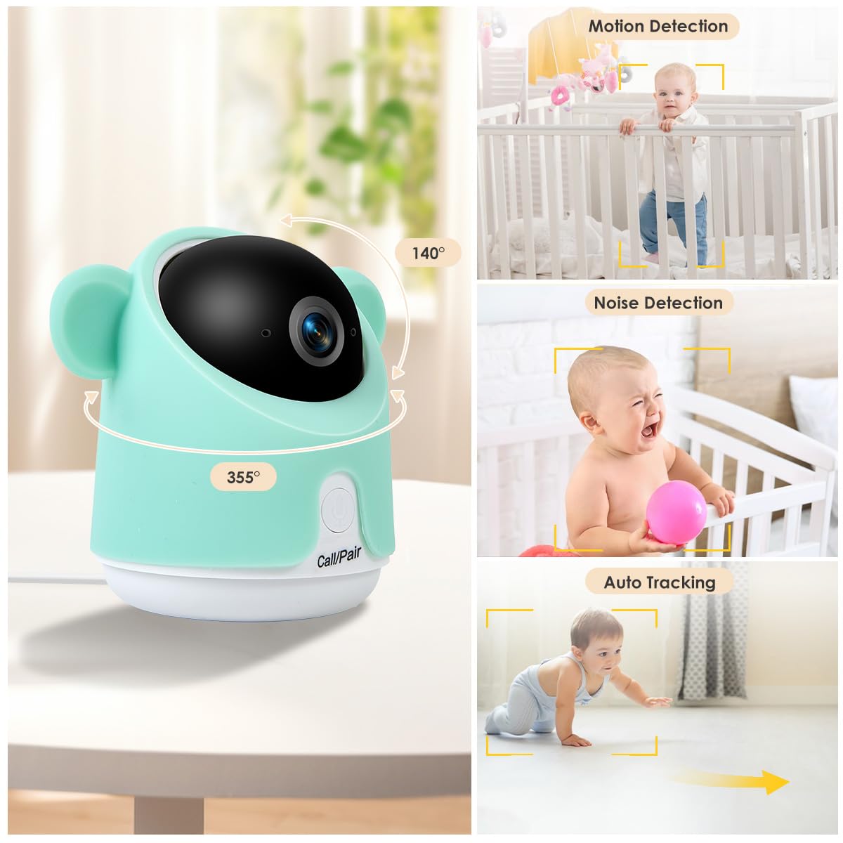 **1080P WiFi Baby Monitor with Camera & Audio - Smartphone App Control, Night Vision, 4.3” Screen, 2-Way Talk, Temperature & Humidity Sensor, Lullabies, Motion & Cry Detection for iOS/Android - Perfect for Nursery, Travel & Home Security**