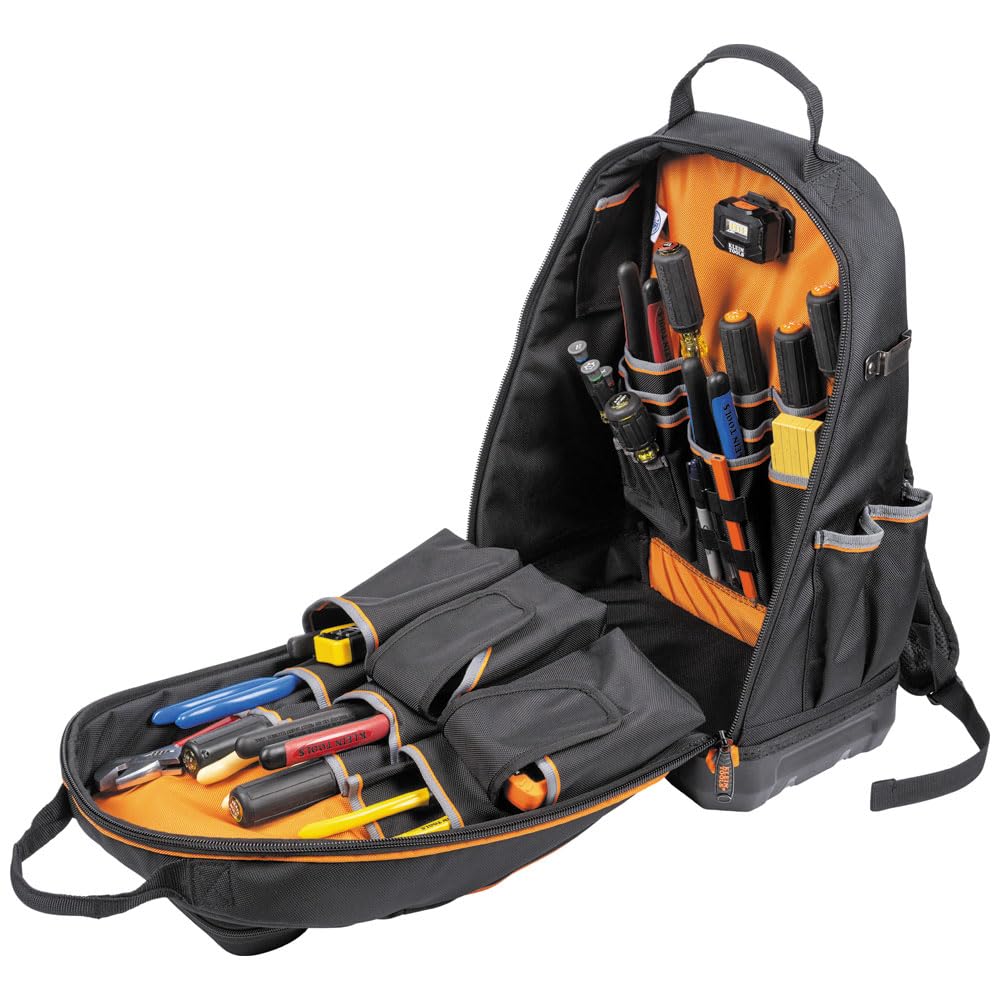 Klein Tools 62800BP Tradesman Pro Extra-Large 40-Pocket Electrician Backpack Tool Bag with Molded Bottom & Charging Port - Durable Jobsite Backpack for Electricians, Contractors & DIY Projects